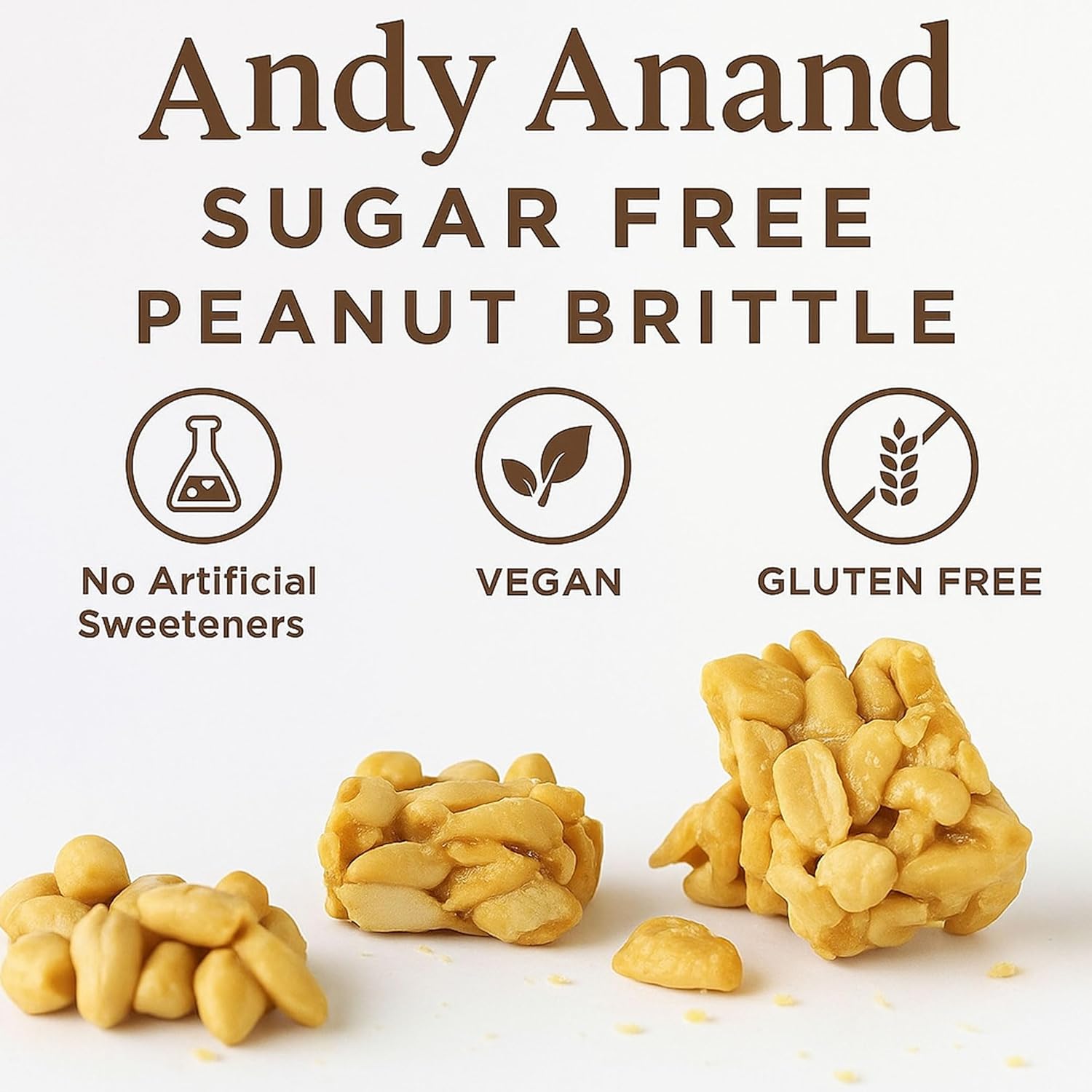 Andy Anand Sugar-Free Peanut Brittle (1 lb) | No Added Sugar, Healthy Brittle | Local SoCal Bakery