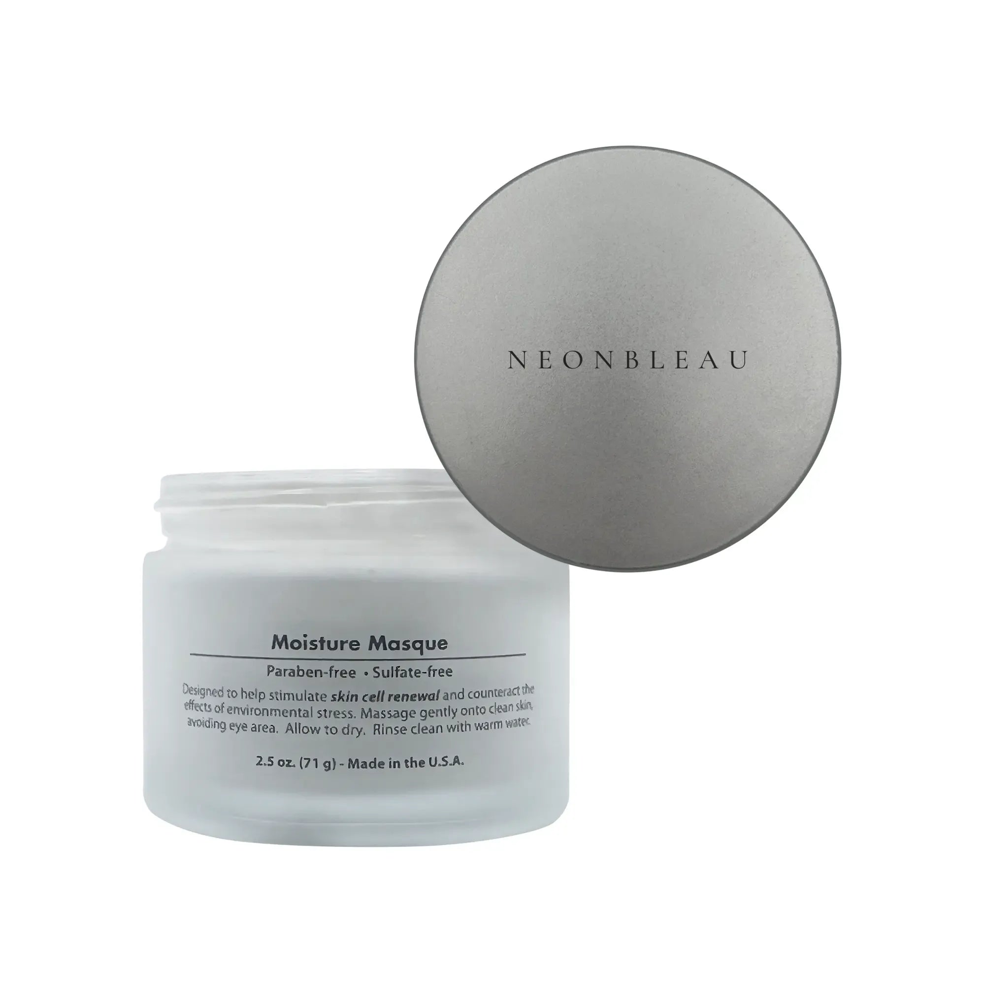 A white jar of Neonbleau Moisture Masque with a silver lid.