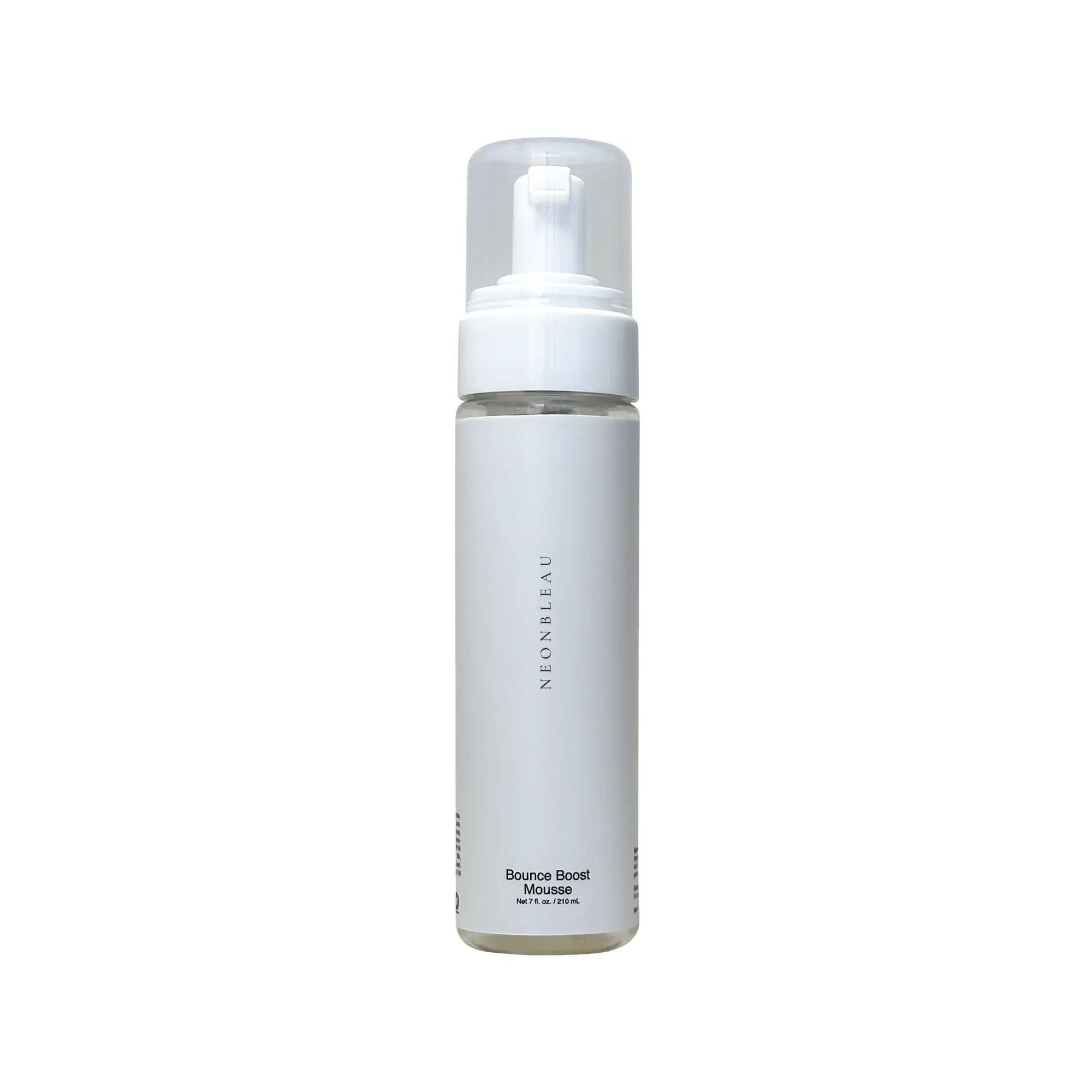 A white bottle of Bounce Boost Mousse with a clear cap.