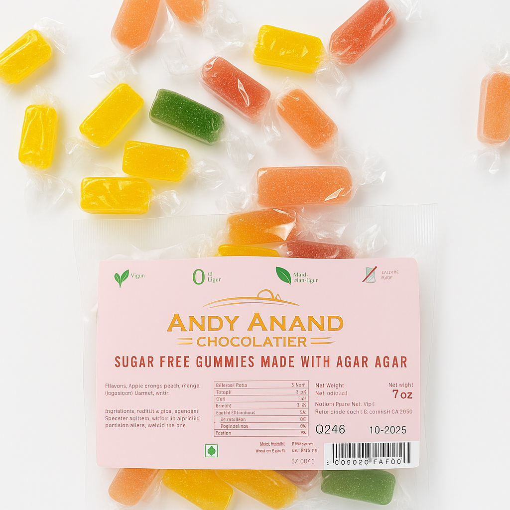Andy Anand Sugar-Free Gummies (30 pc, 7 oz) | Agar-Agar, Stevia-Sweetened, Diabetic-Friendly | Local SoCal Bakery