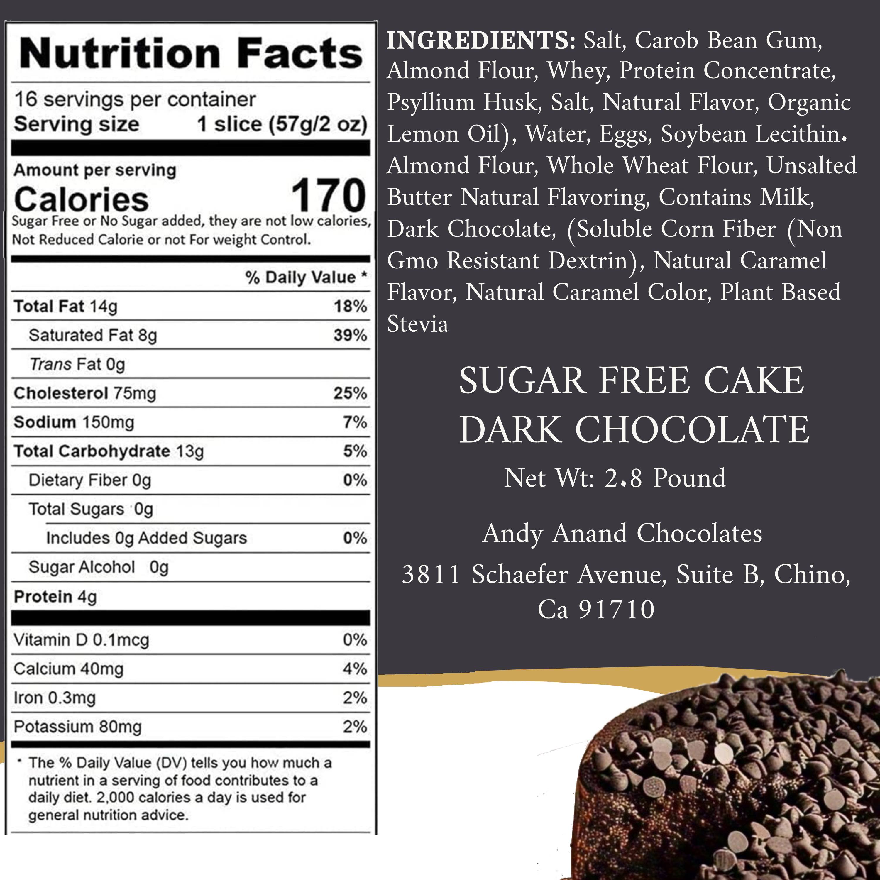 Andy Anand Sugar-Free Dark Chocolate Chip Cake (2.8 lbs) | Keto & Diabetic-Friendly | SoCal Bakery