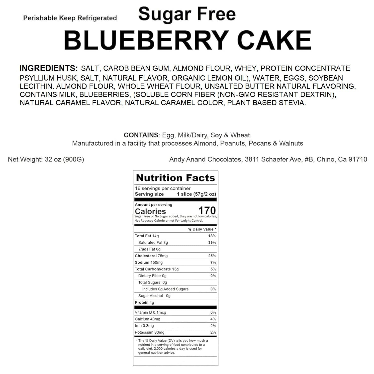 Andy Anand Sugar-Free Blueberry Cake (9-inch, 2.6 lbs) | Keto & Diabetic-Friendly | SoCal Bakery