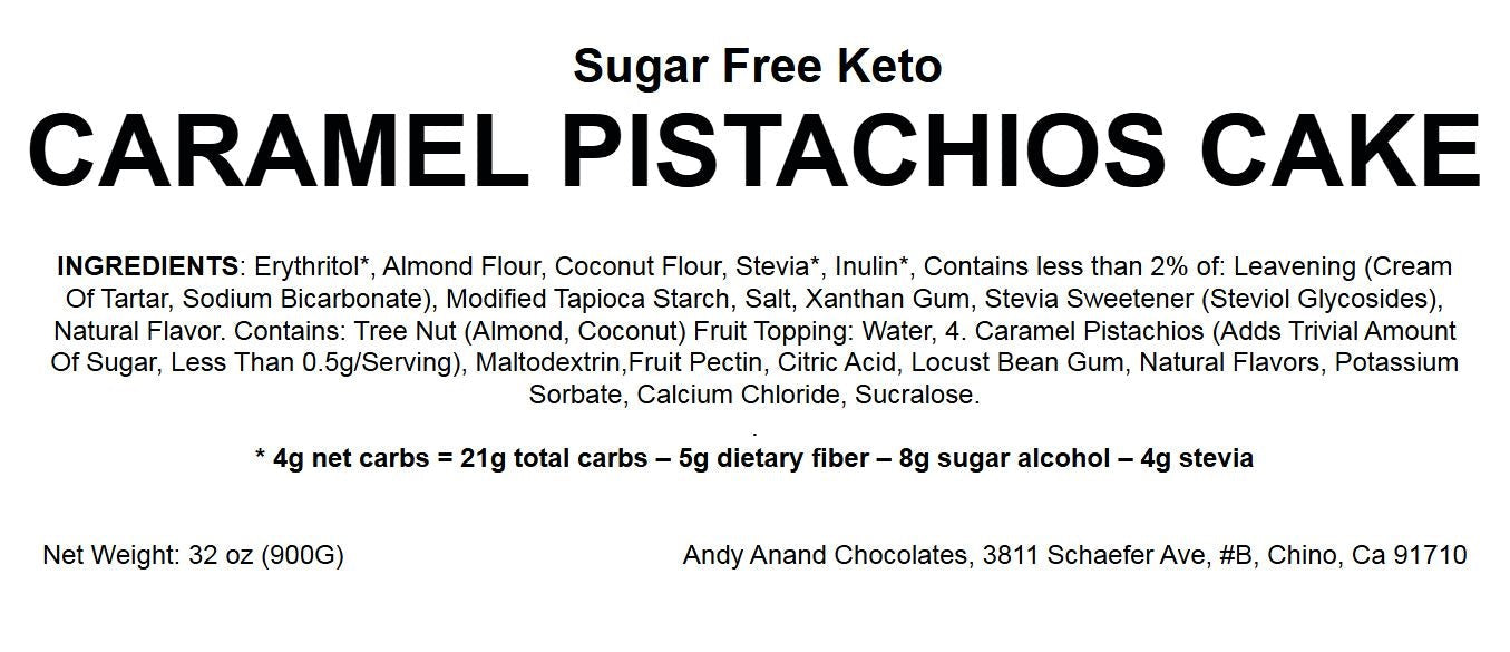 Andy Anand Sugar-Free Keto Caramel Pistachio Cake (9-inch, 2 lbs) | Diabetic-Friendly | SoCal Bakery