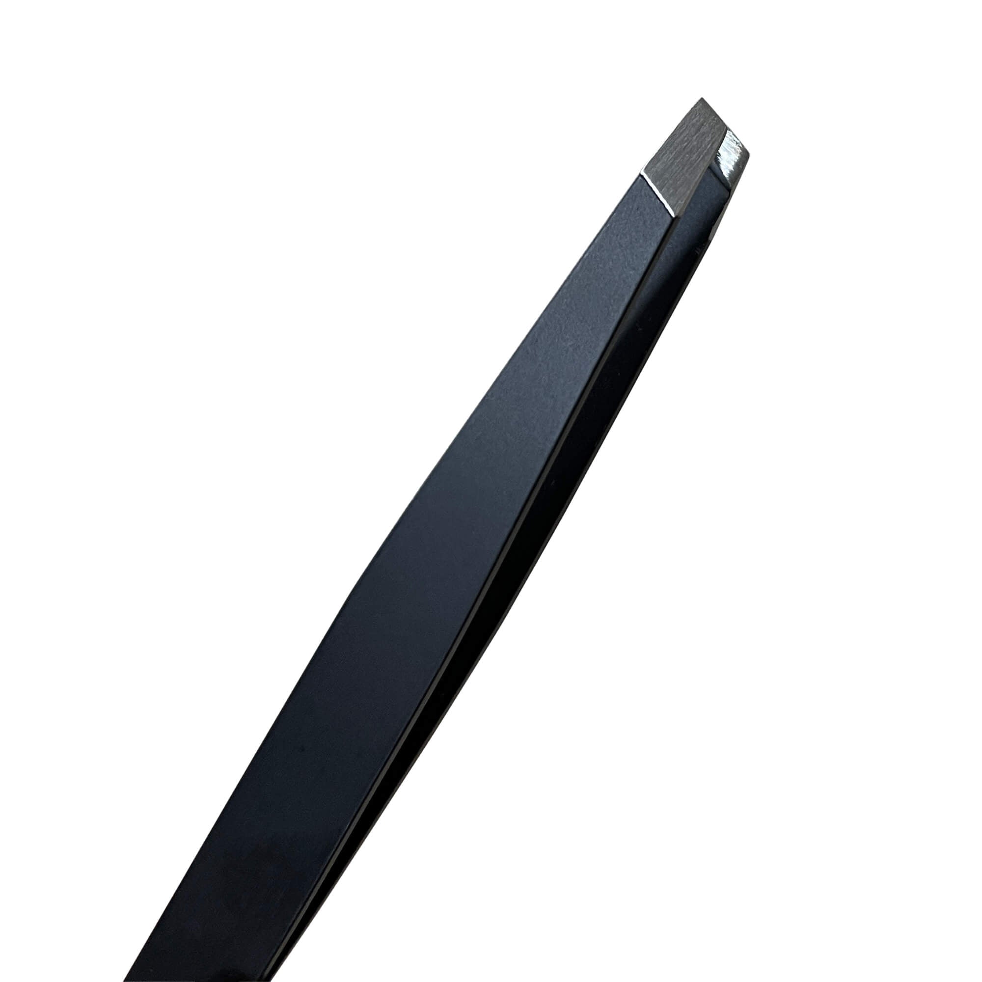 Black precision tweezers with slanted tips.
