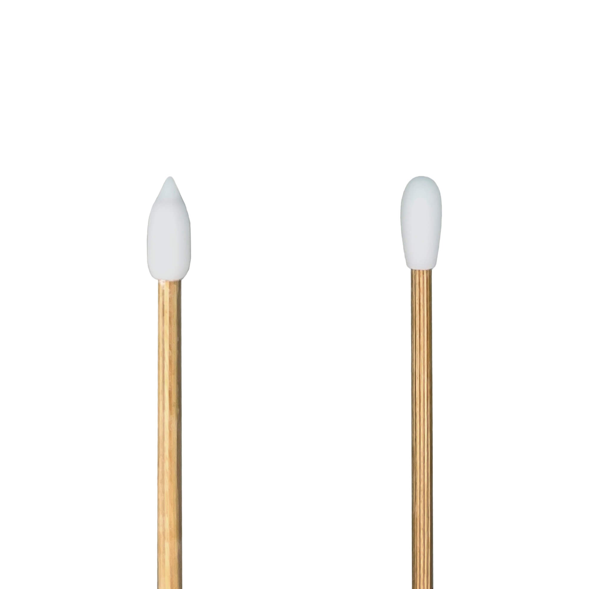 Two reusable makeup swabs with white silicone tips and bamboo sticks are shown.