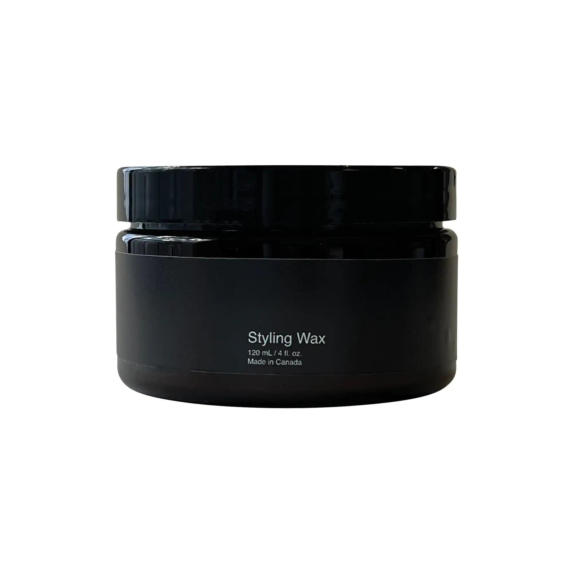 Black jar of Styling Wax, 120 mL / 4 fl. oz., Made in Canada.
