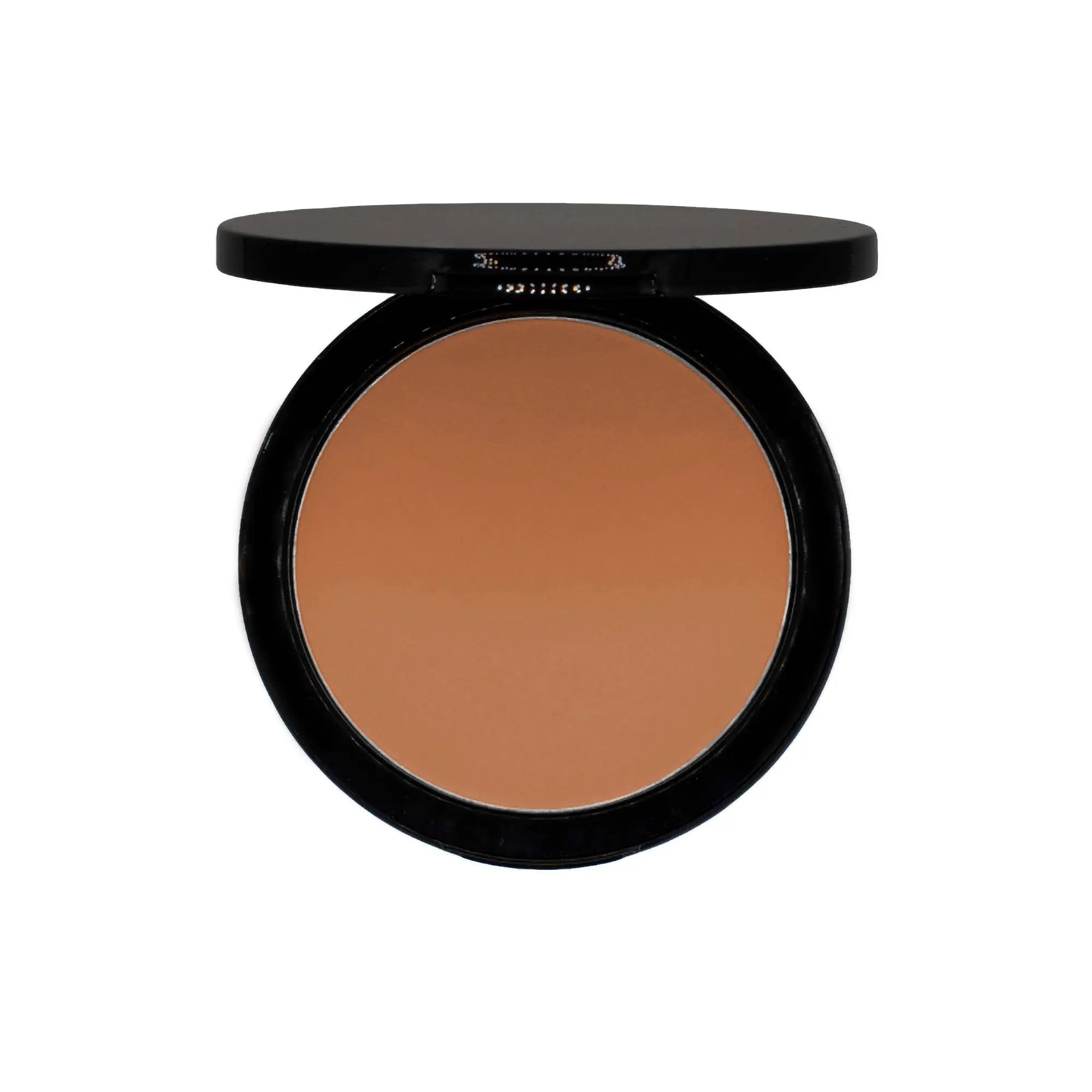Poudre compacte Dual Blend Foundation ouverte, révélant une teinte marron clair.