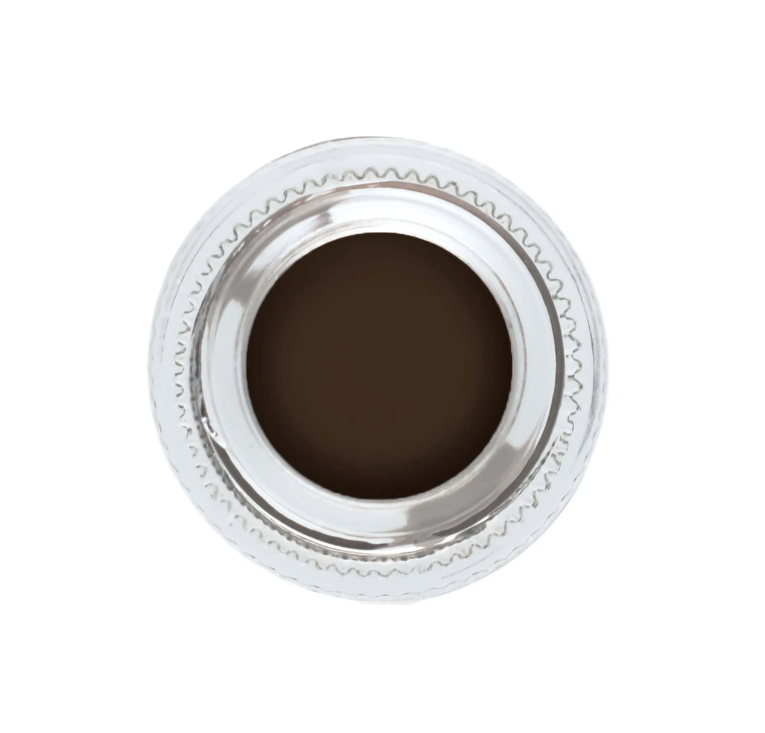 An open pot of brown gel eyeliner with a decorative rim.