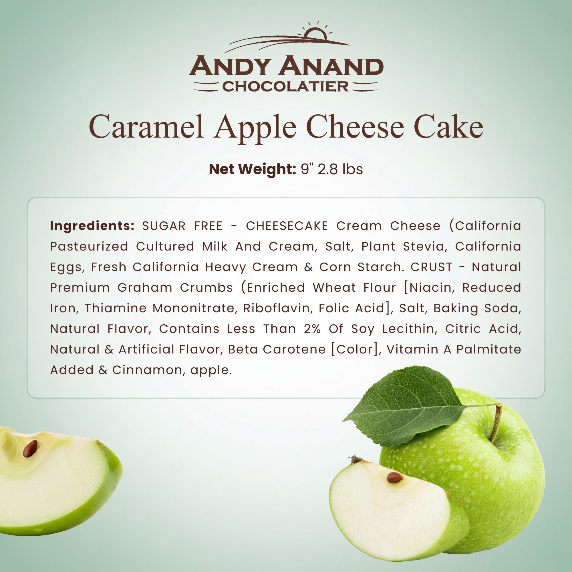Andy Anand Sugar-Free Caramel Apple Cheesecake (9-inch, 2.8 lbs) | Sugar-Free & Keto Cheesecake | Local SoCal Bakery