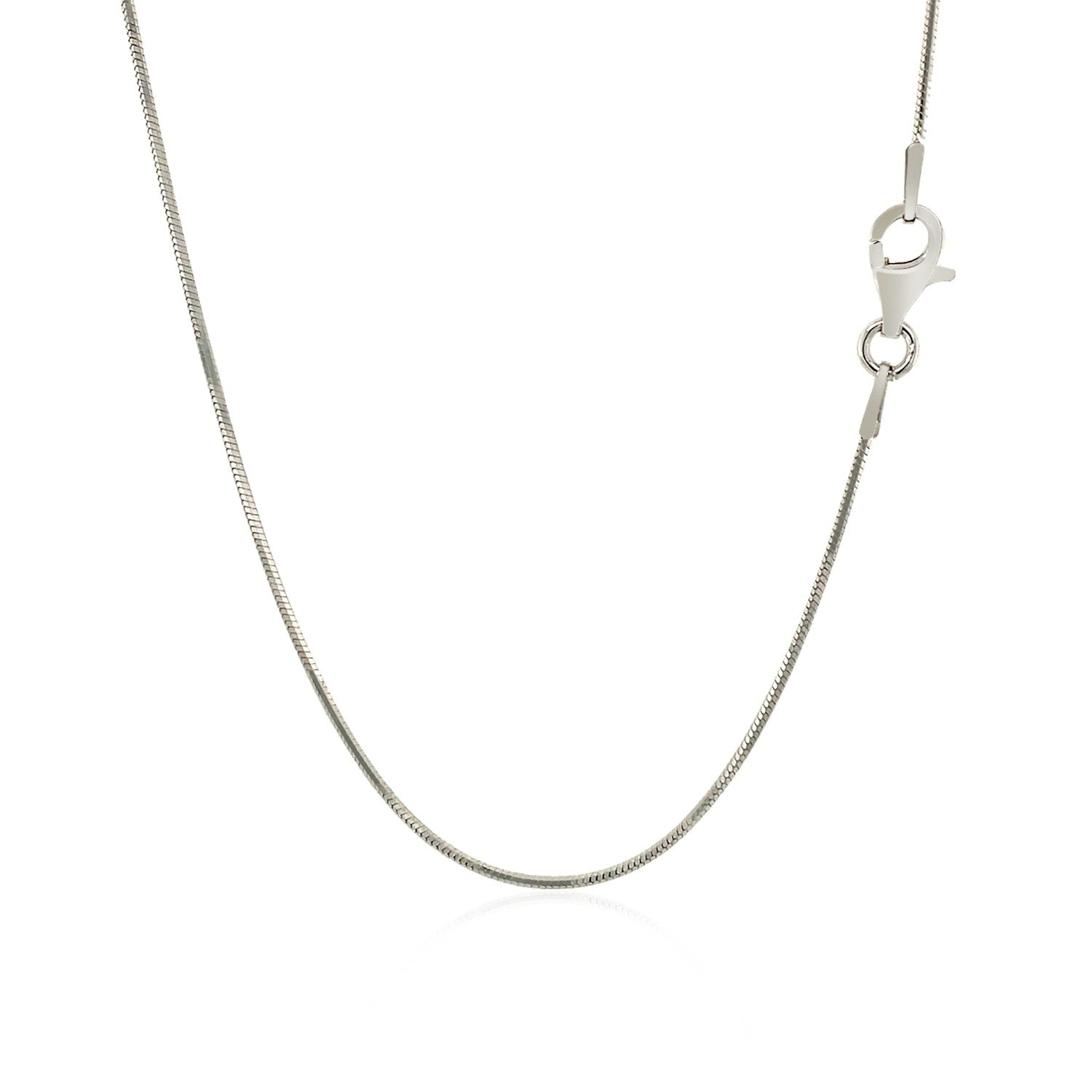 Sterling silver rhodium-plated octagonal snake chain with a lobster clasp.