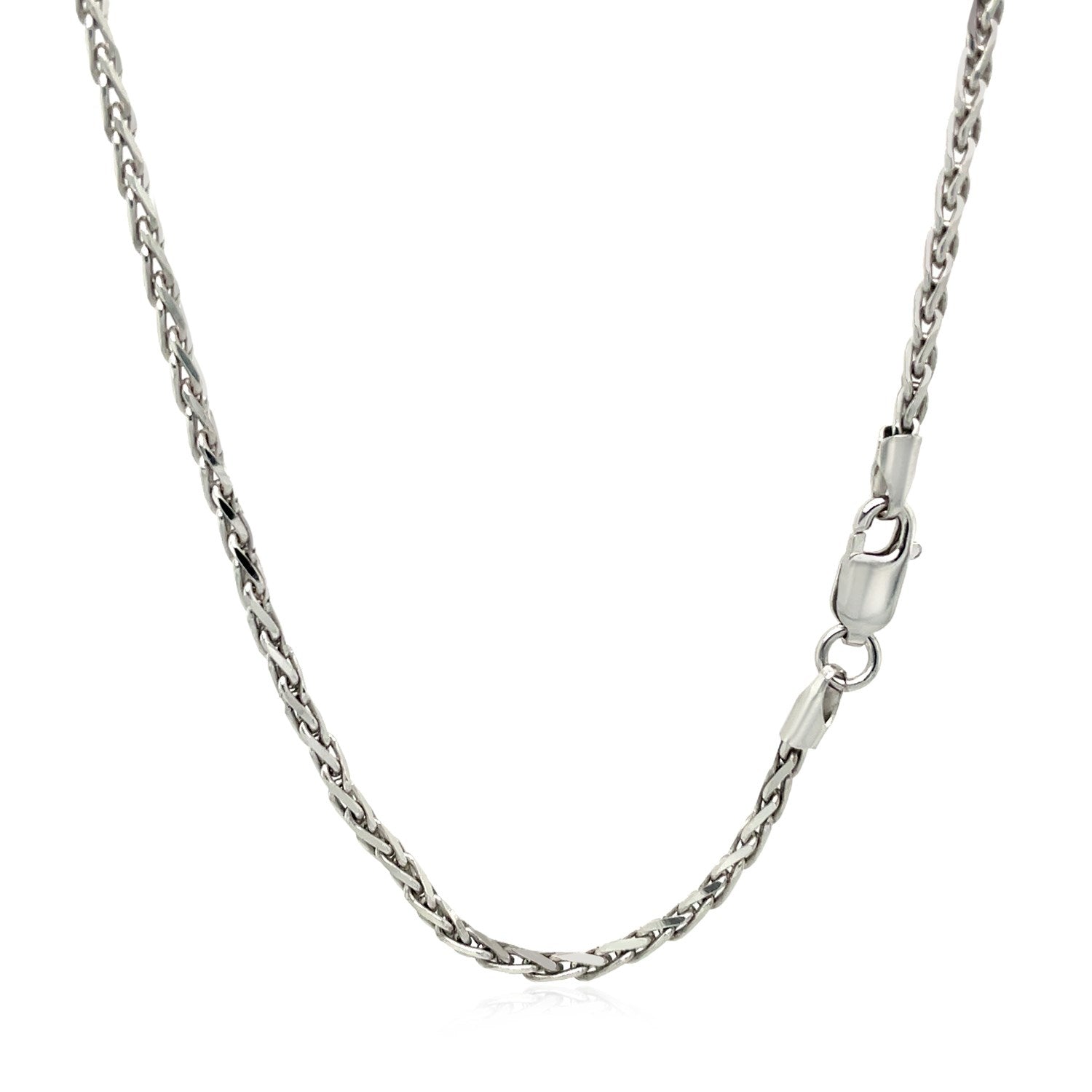 Sterling silver rhodium-plated wheat chain with a lobster clasp.