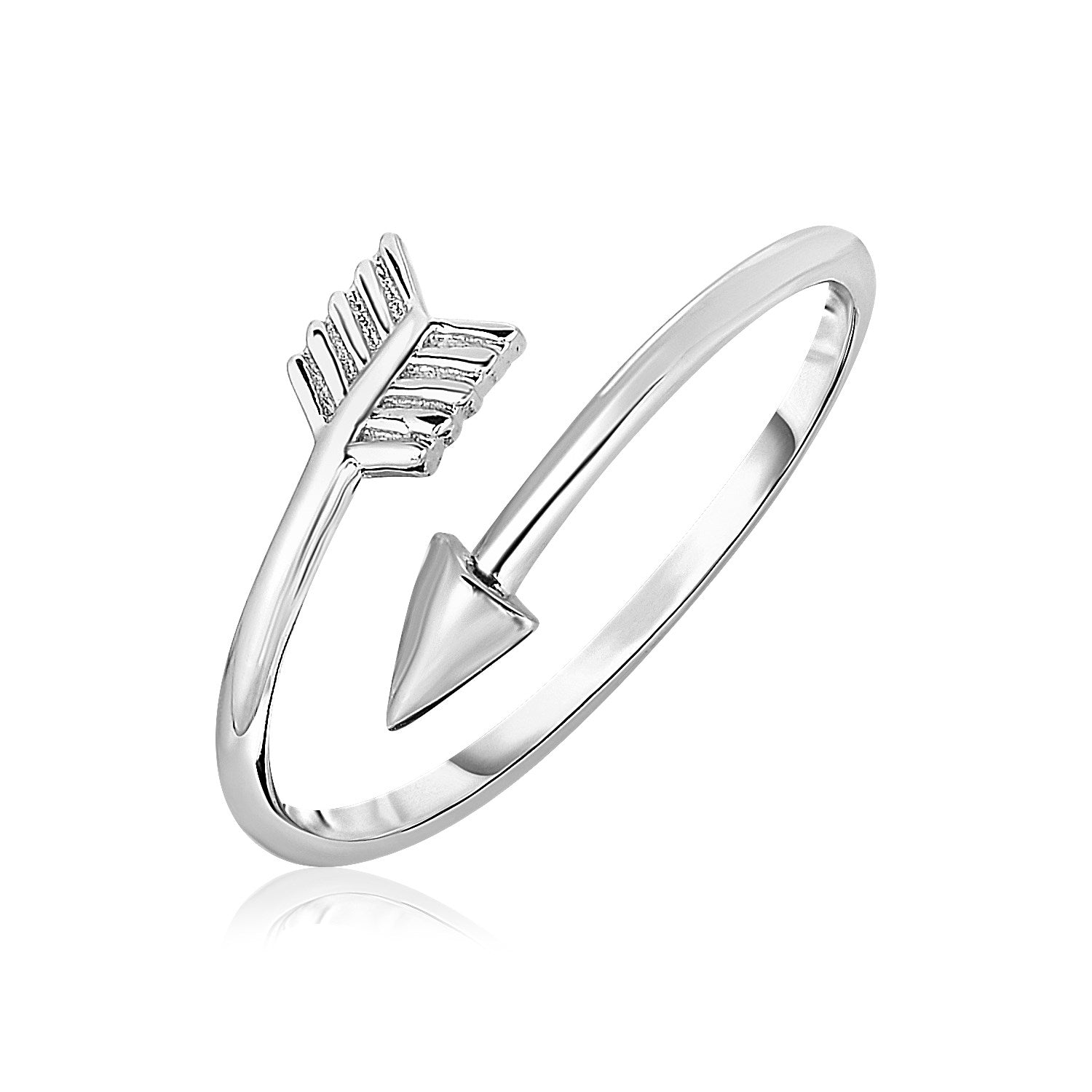 Sterling silver polished and textured arrow bypass ring.