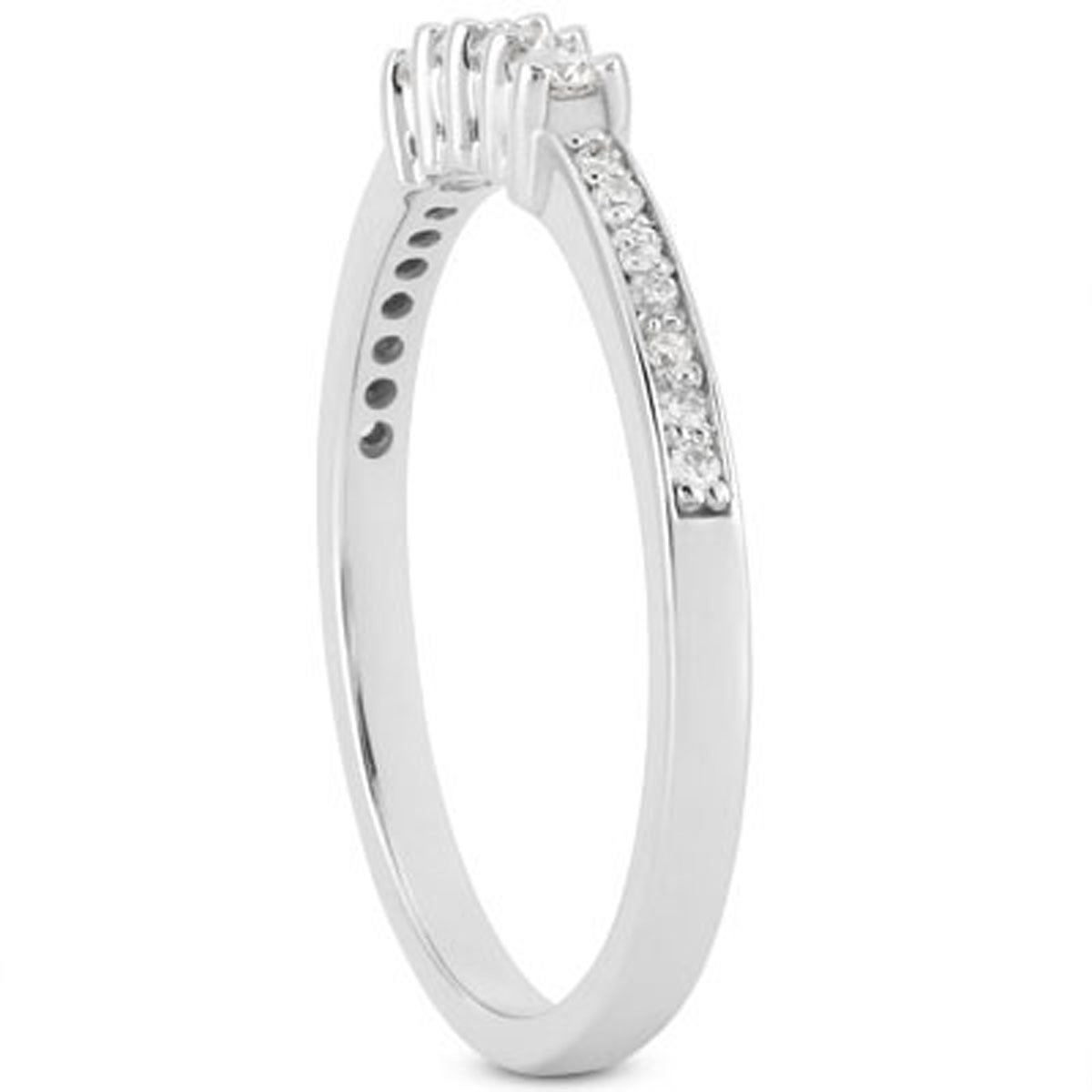 14k white gold wedding band with pave and prong set diamonds.
