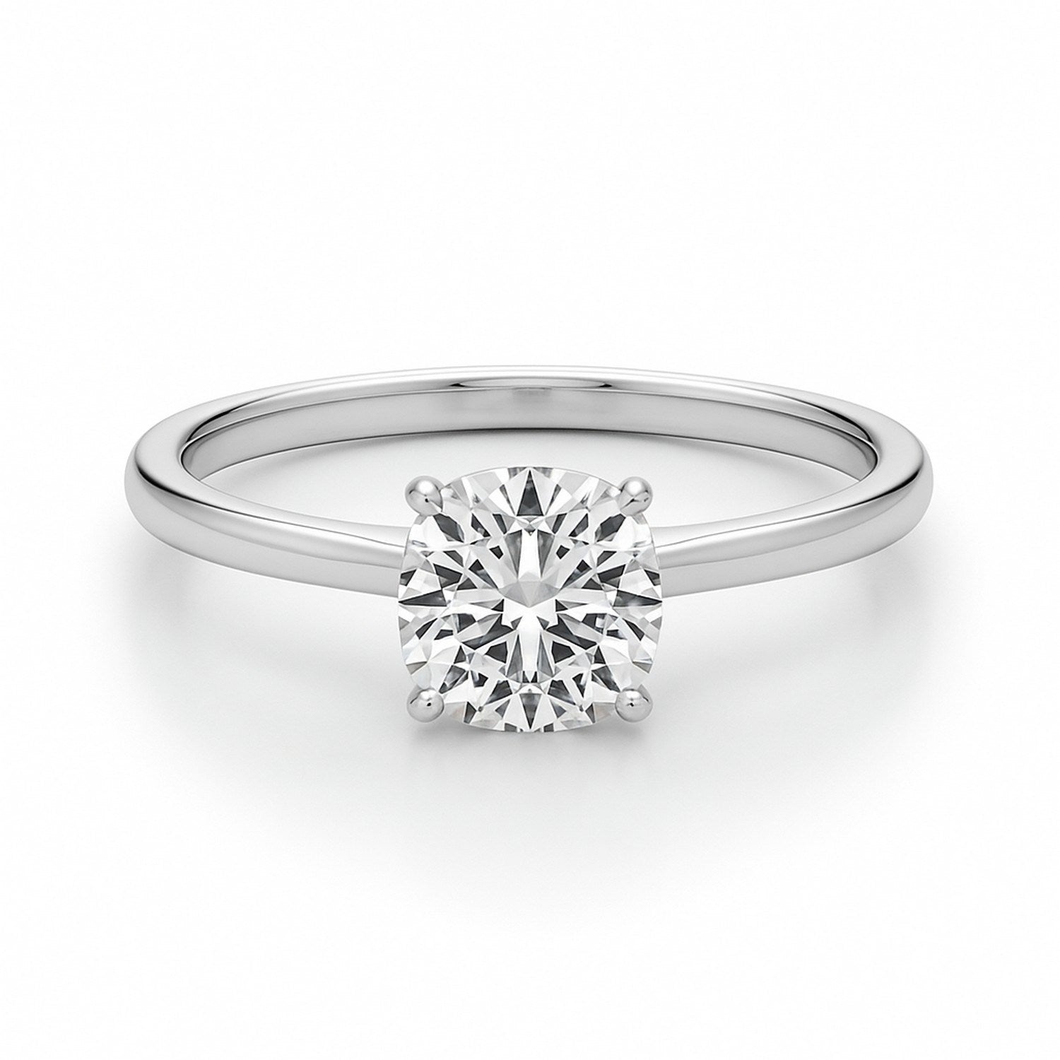 1 carat round lab-grown diamond solitaire ring in 10K white gold.