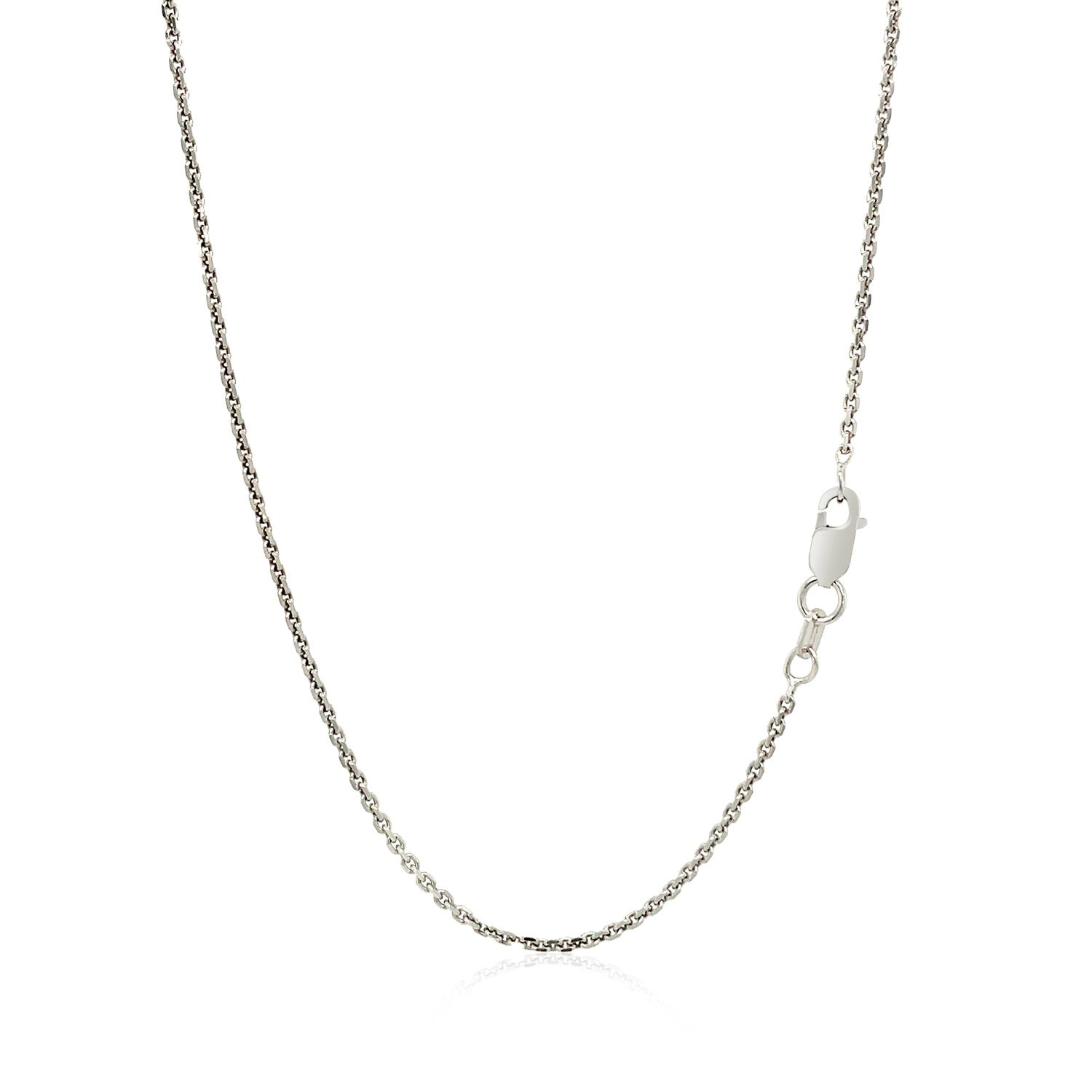 A silver cable chain with a lobster clasp is shown on a white background.