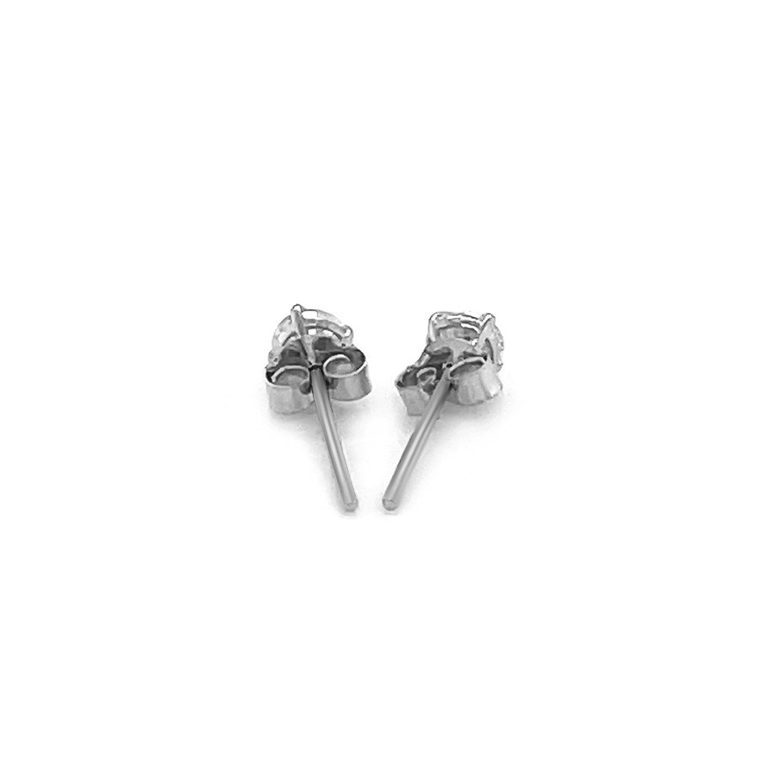 Sterling silver stud earrings with faceted white cubic zirconia, shown from the back.