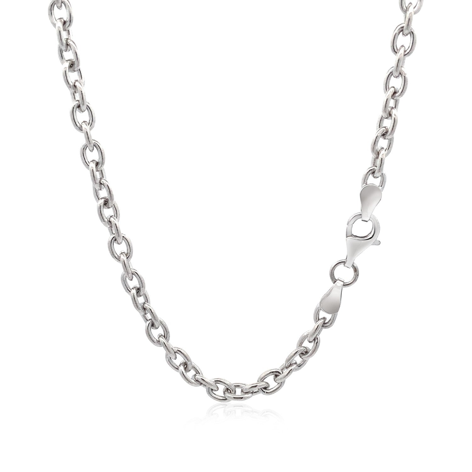 Sterling silver rhodium plated cable chain with a lobster clasp.
