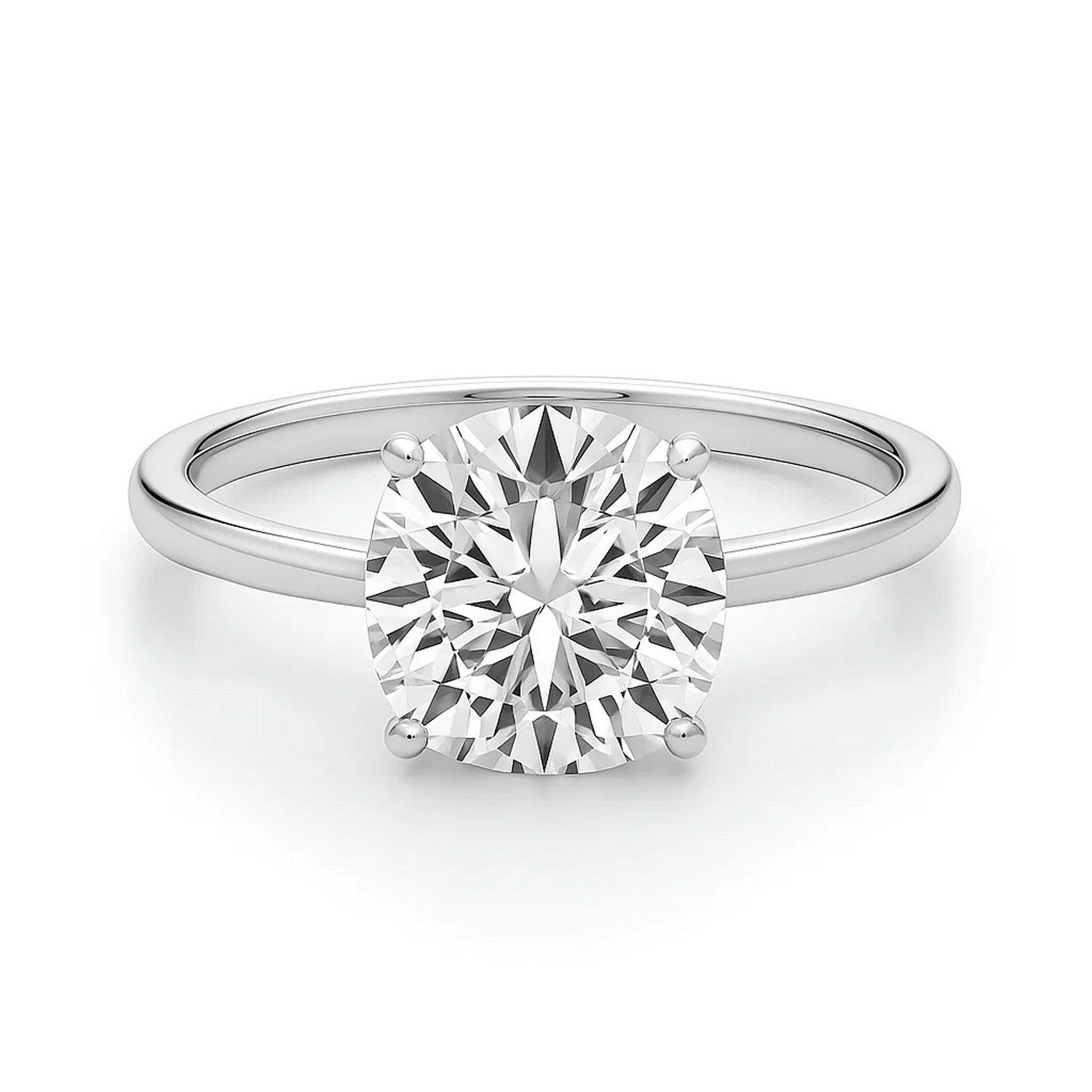 A 3 carat cushion lab grown diamond solitaire ring in 10K white gold.
