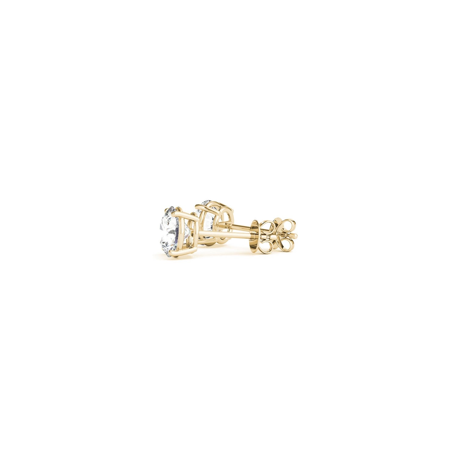 A pair of 14k yellow gold round diamond stud earrings with push backs.