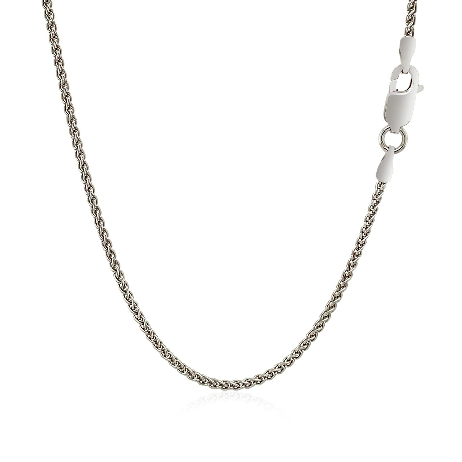 Sterling silver rhodium-plated wheat chain with a lobster clasp.