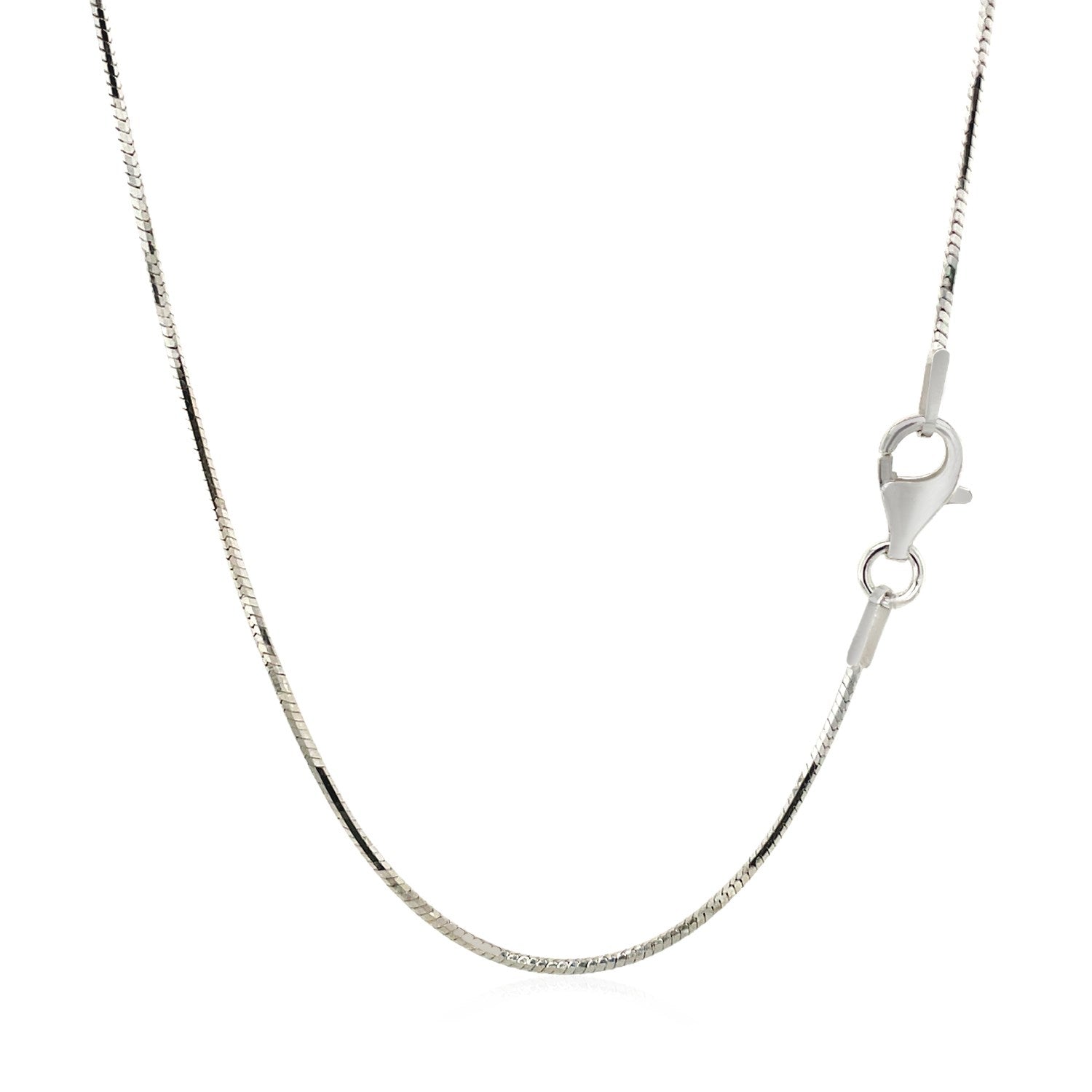 Sterling silver rhodium-plated octagonal snake chain with a lobster clasp.
