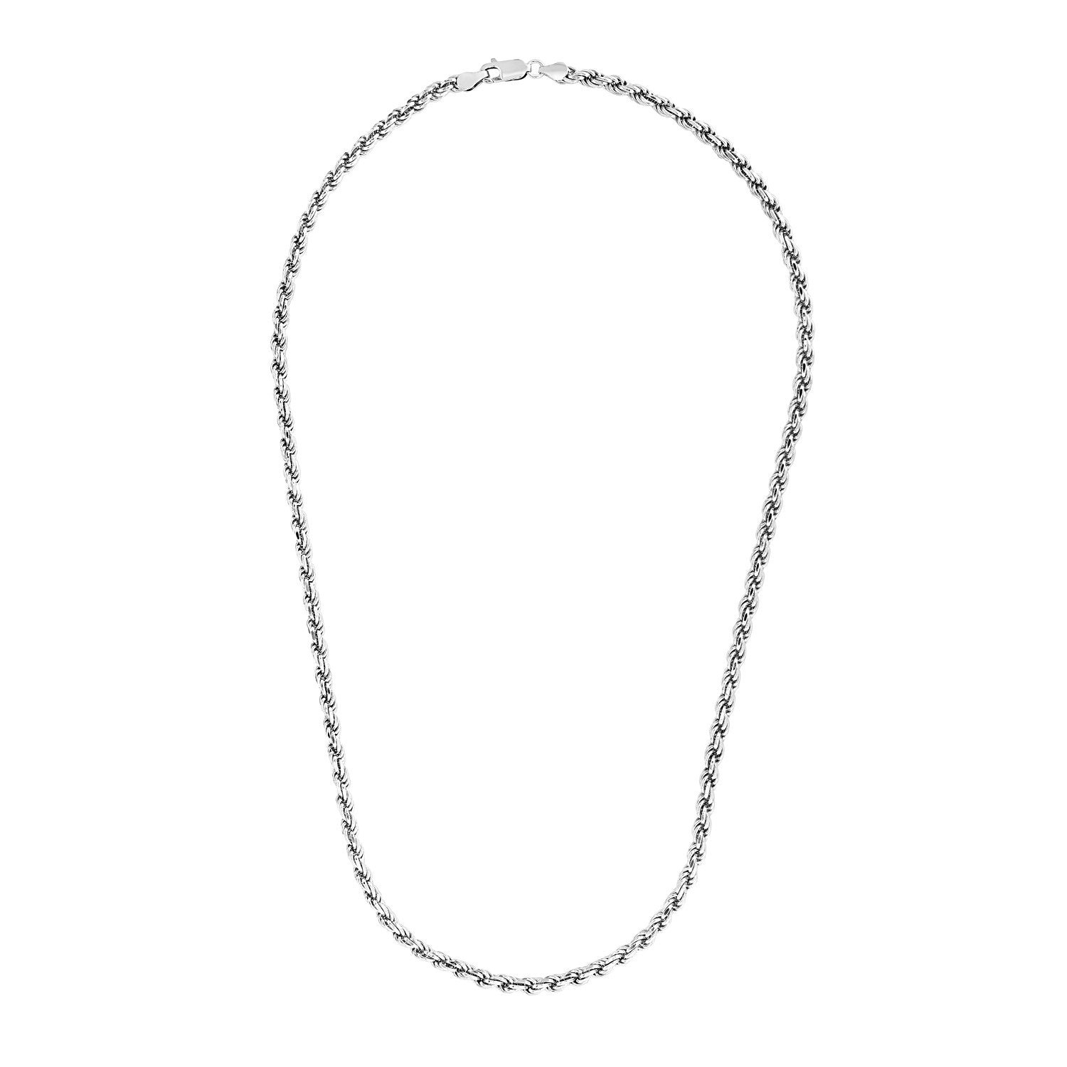 Sterling silver diamond-cut rope chain with a lobster clasp.