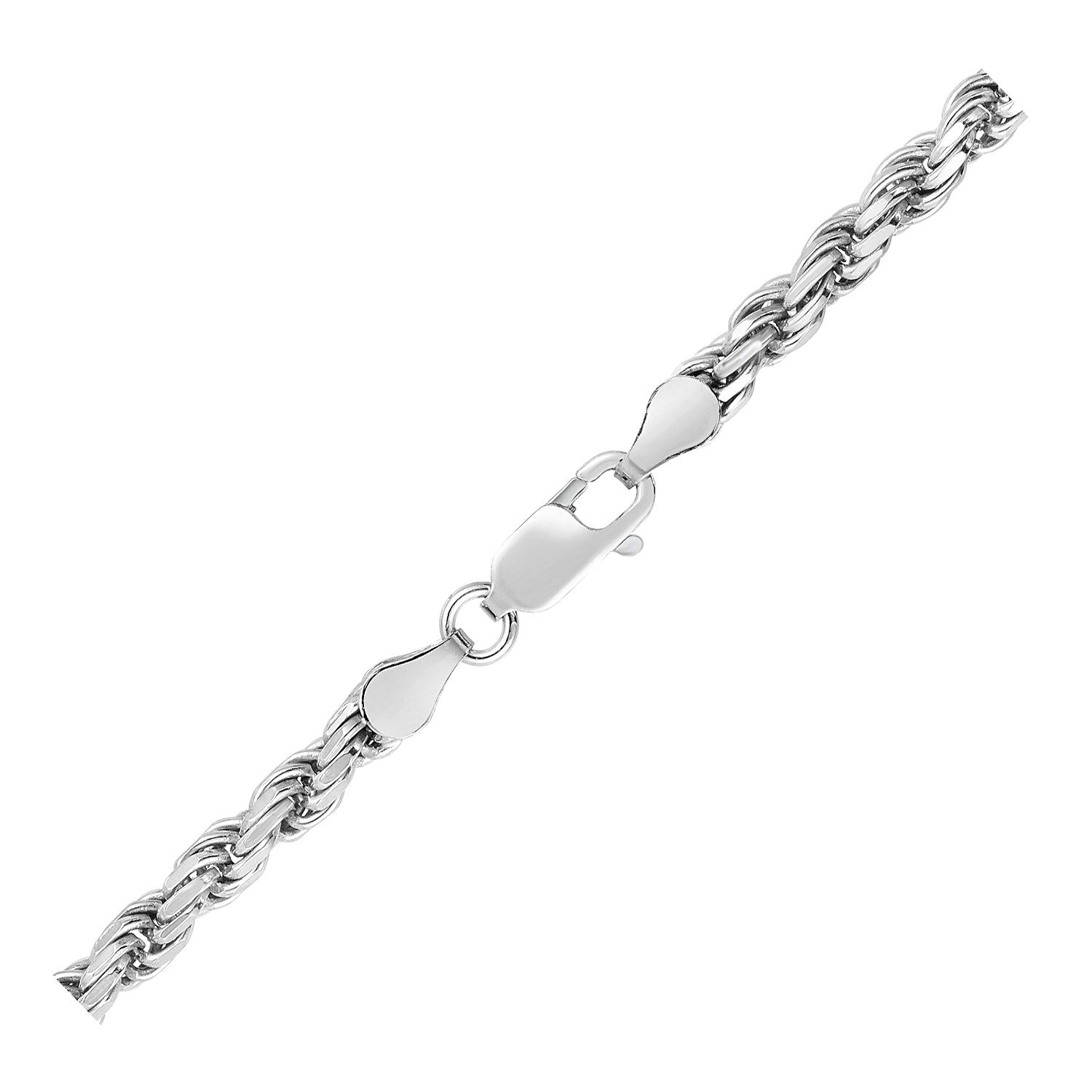 Sterling silver diamond cut rope chain with a lobster clasp.