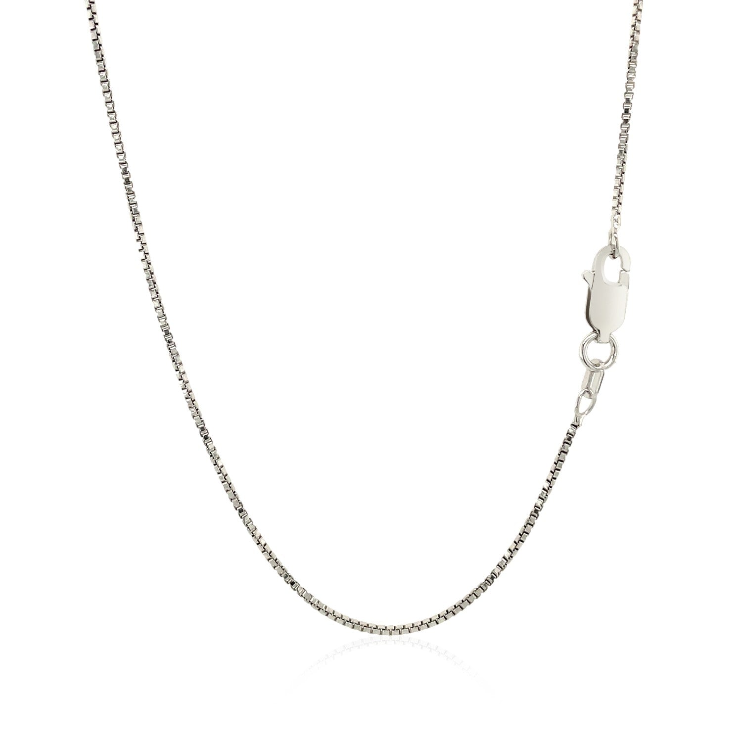Sterling silver rhodium-plated box chain with a lobster clasp.