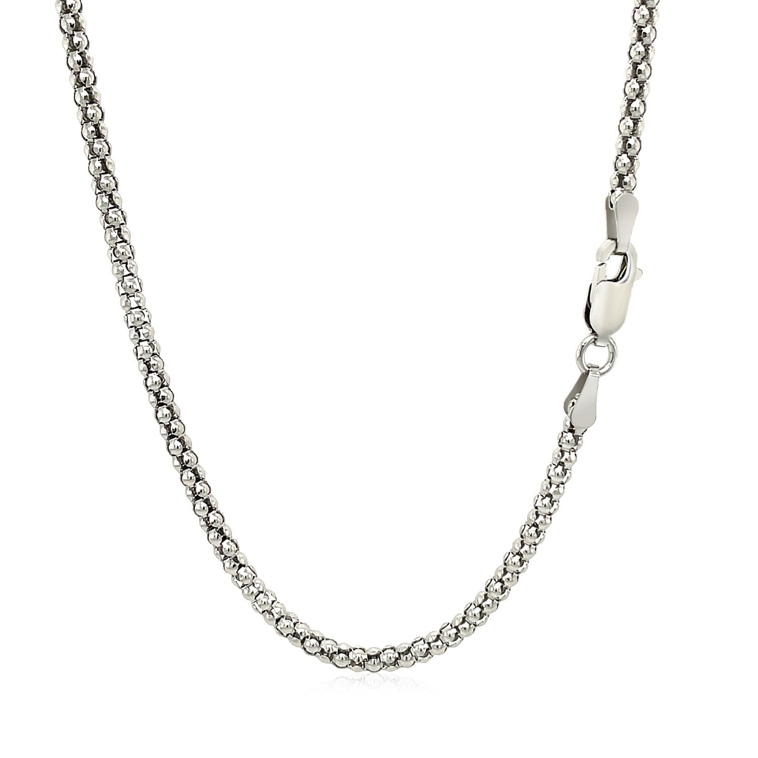 Rhodium-plated sterling silver popcorn chain with a lobster clasp.