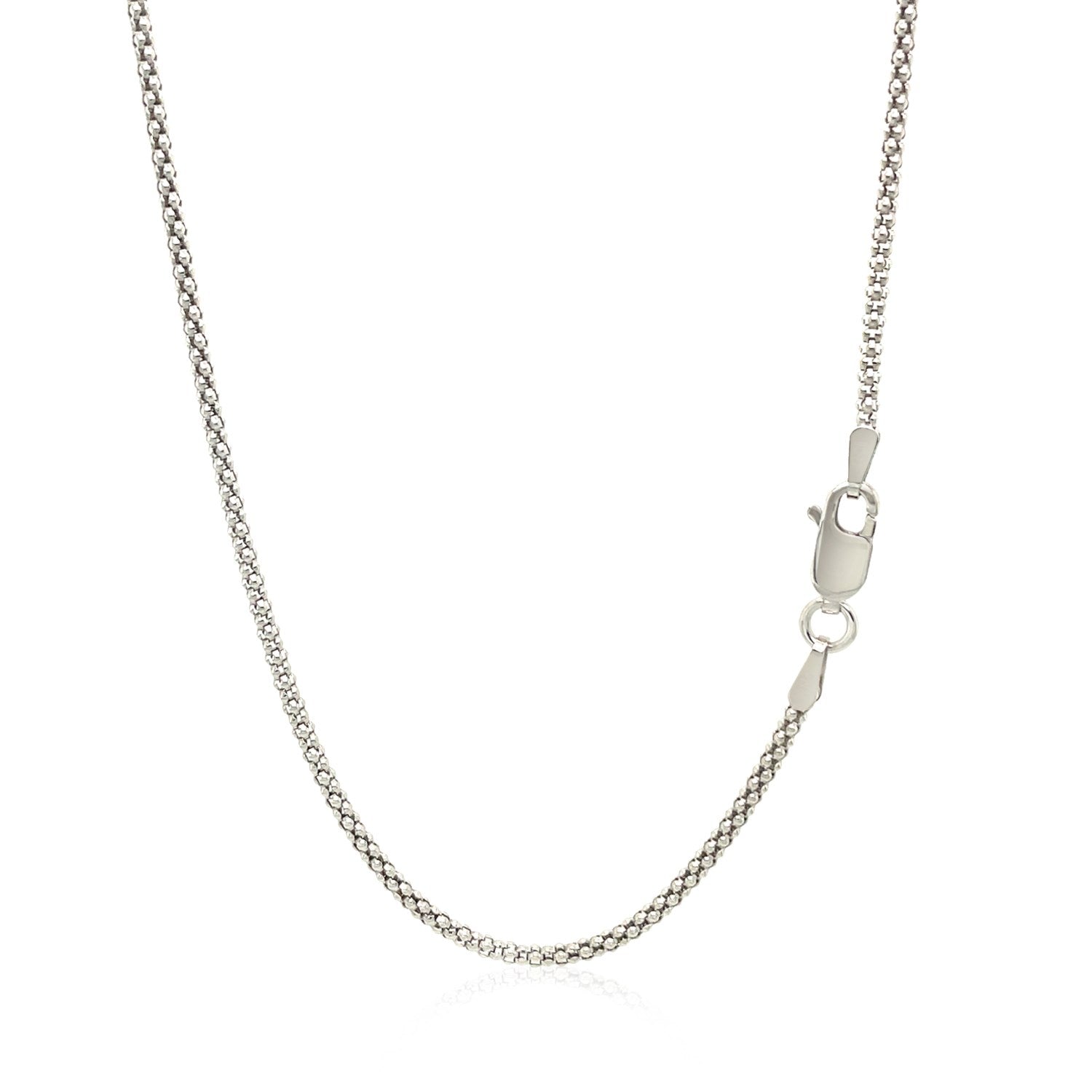 Rhodium-plated sterling silver popcorn chain with a lobster clasp.