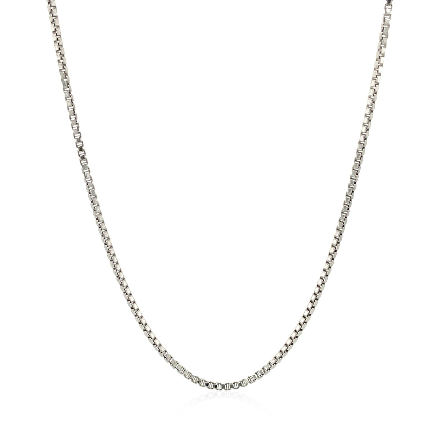 Sterling silver rhodium-plated box chain, 1.30 mm wide, with a lobster clasp.