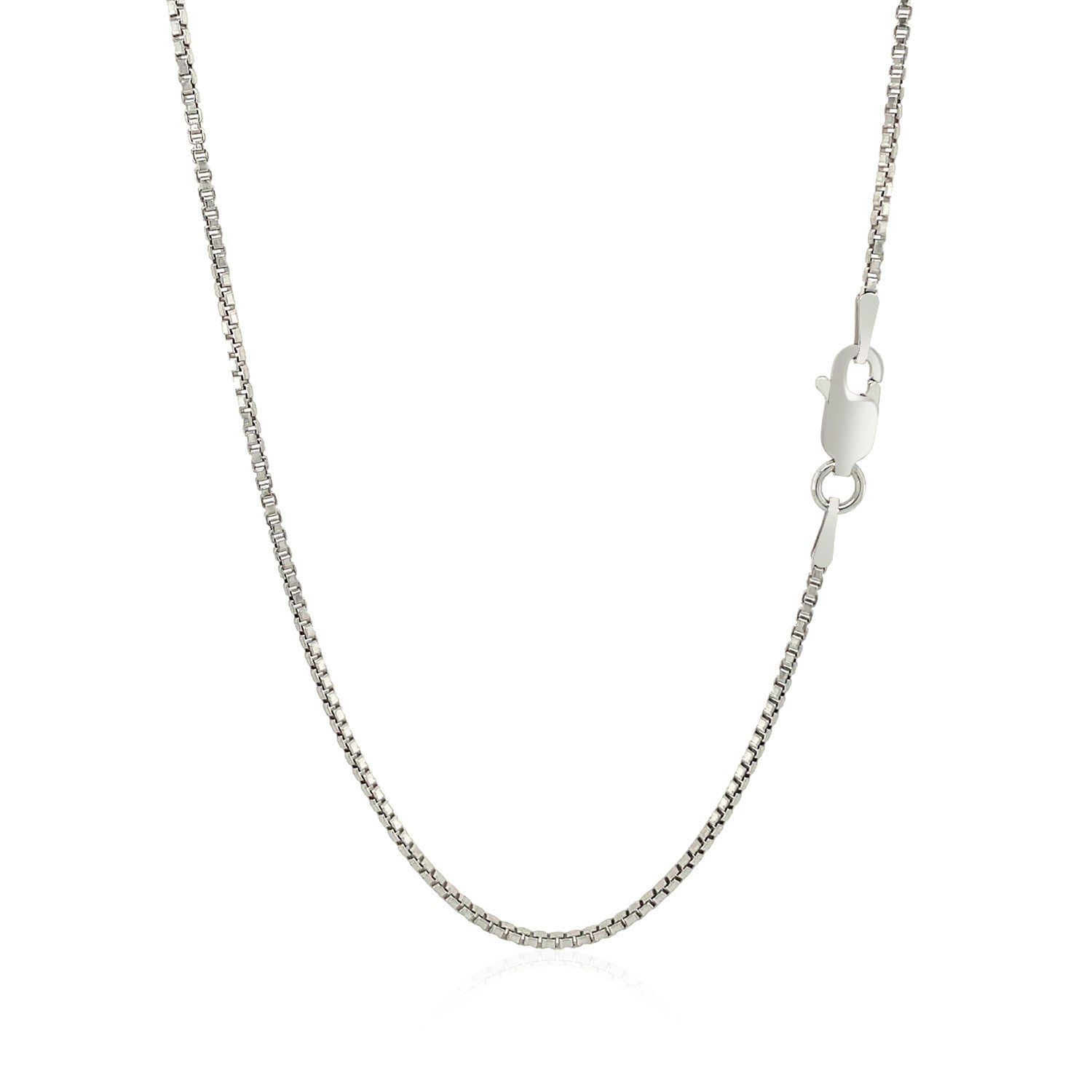 Sterling silver rhodium-plated box chain with a lobster clasp.