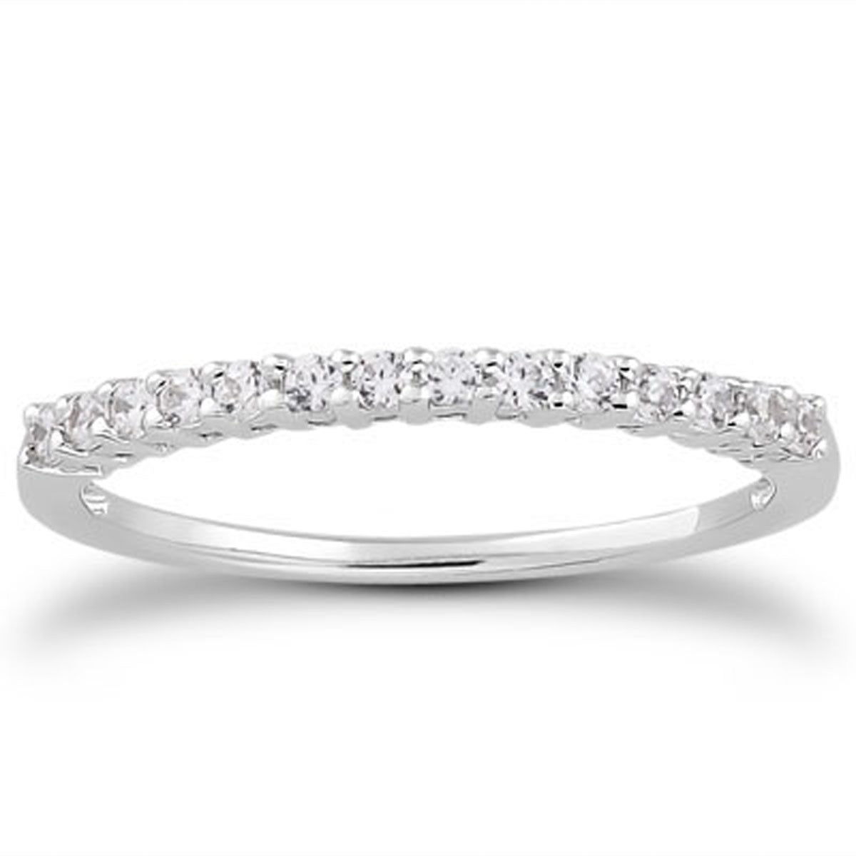 14k white gold shared prong diamond wedding ring band with an airline gallery.