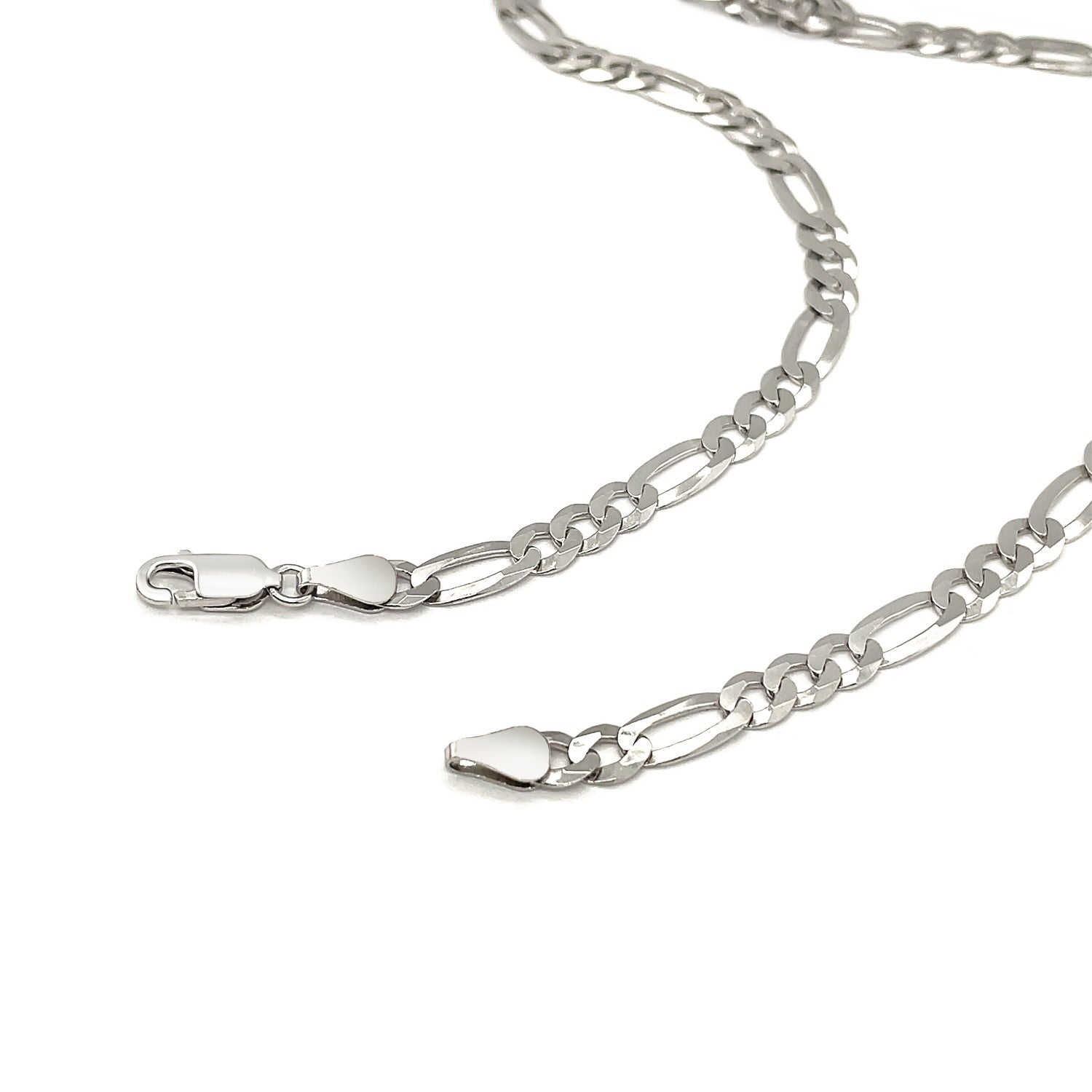 Rhodium plated sterling silver Figaro chain with a lobster clasp.