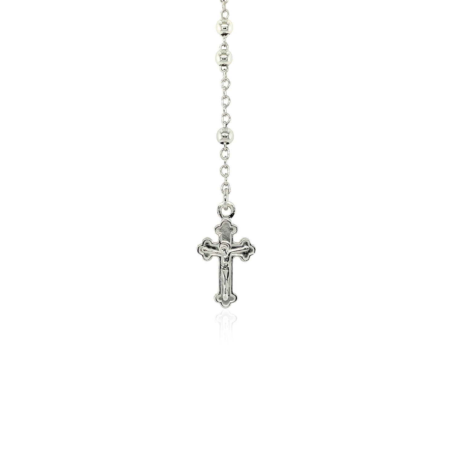 Sterling silver rosary chain and bead necklace with a crucifix pendant.