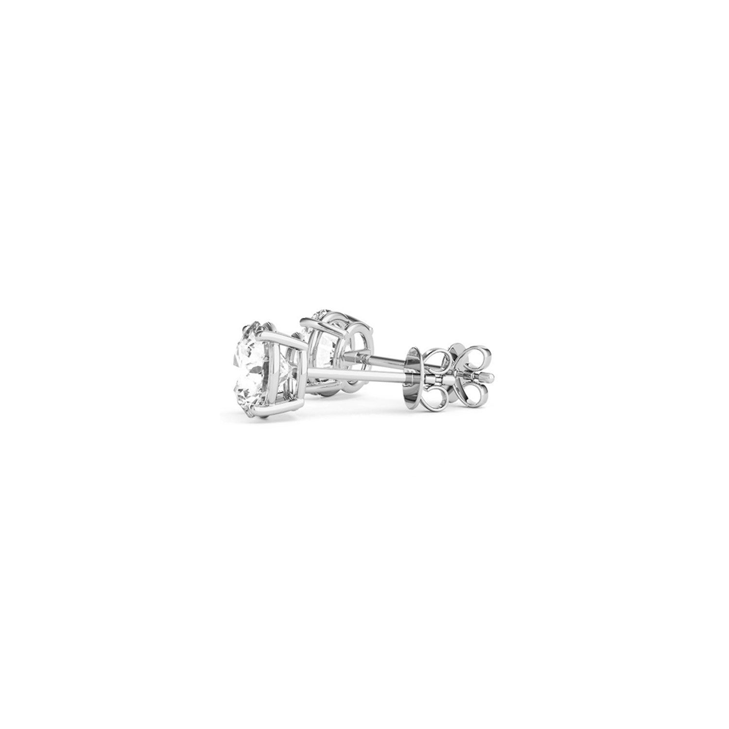 A pair of 14k white gold stud earrings with round lab-grown diamonds and push backs.