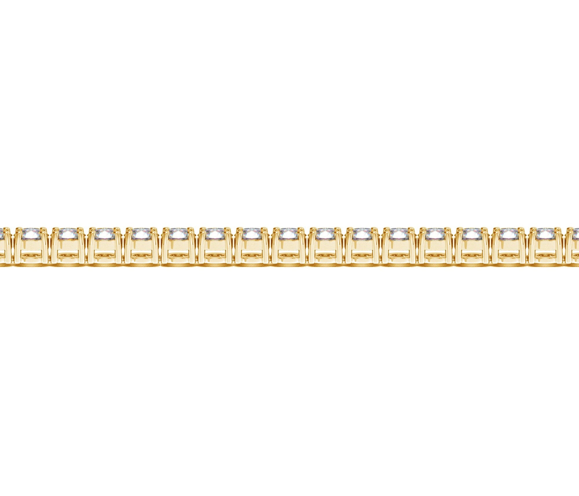 A lab grown round diamond tennis bracelet in 14k yellow gold.