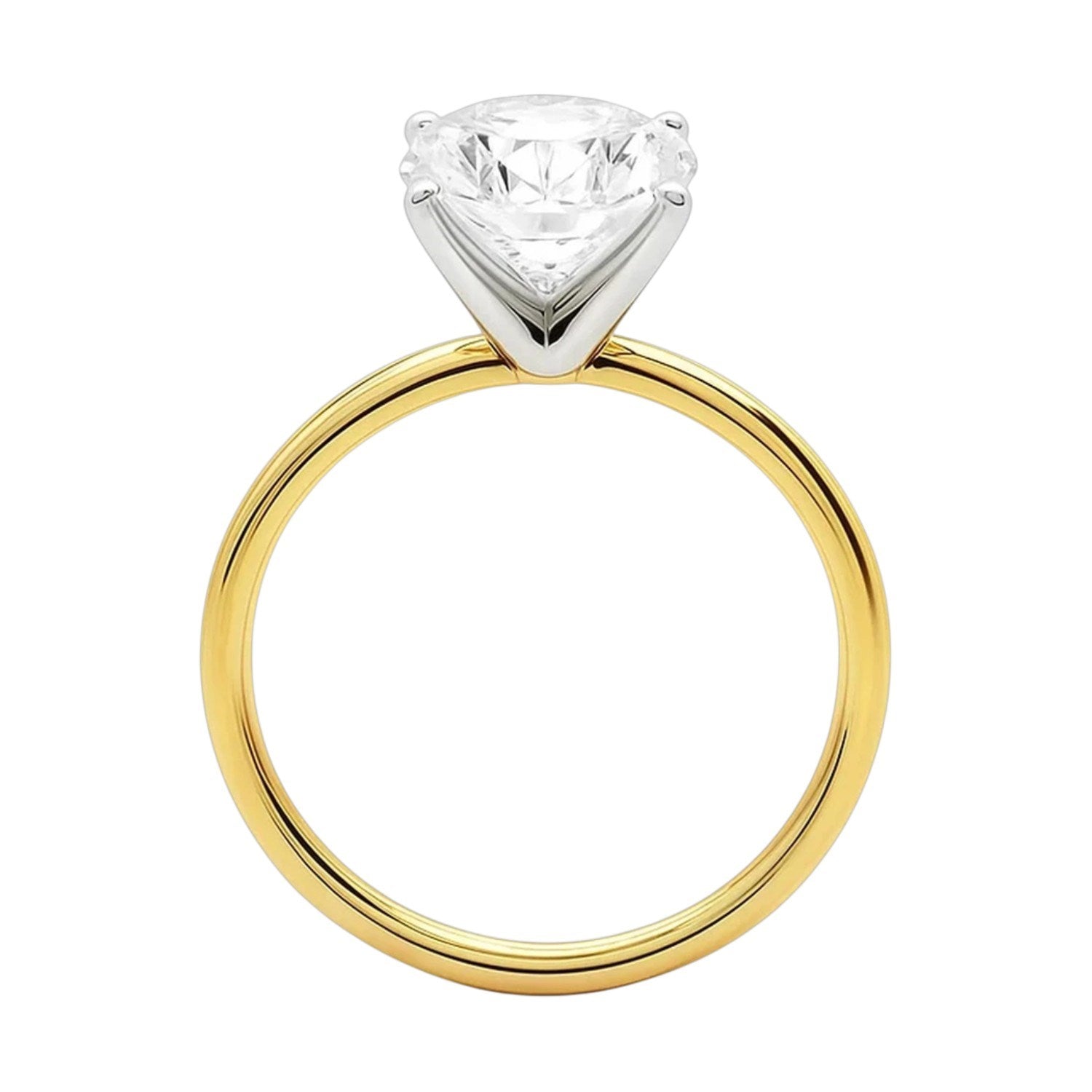A 5 carat oval lab-grown diamond solitaire ring in 14K yellow gold.