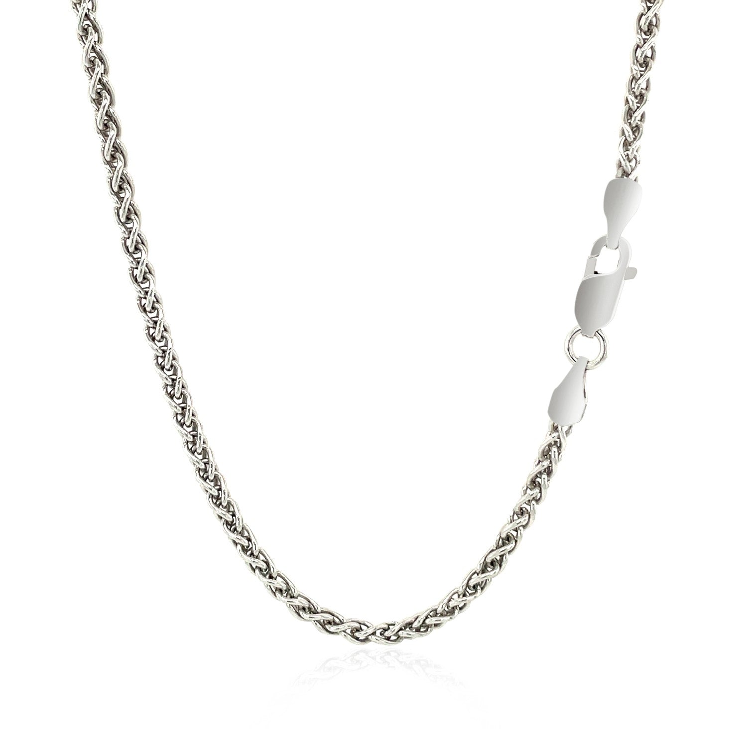 Sterling silver rhodium-plated wheat chain with a lobster clasp.