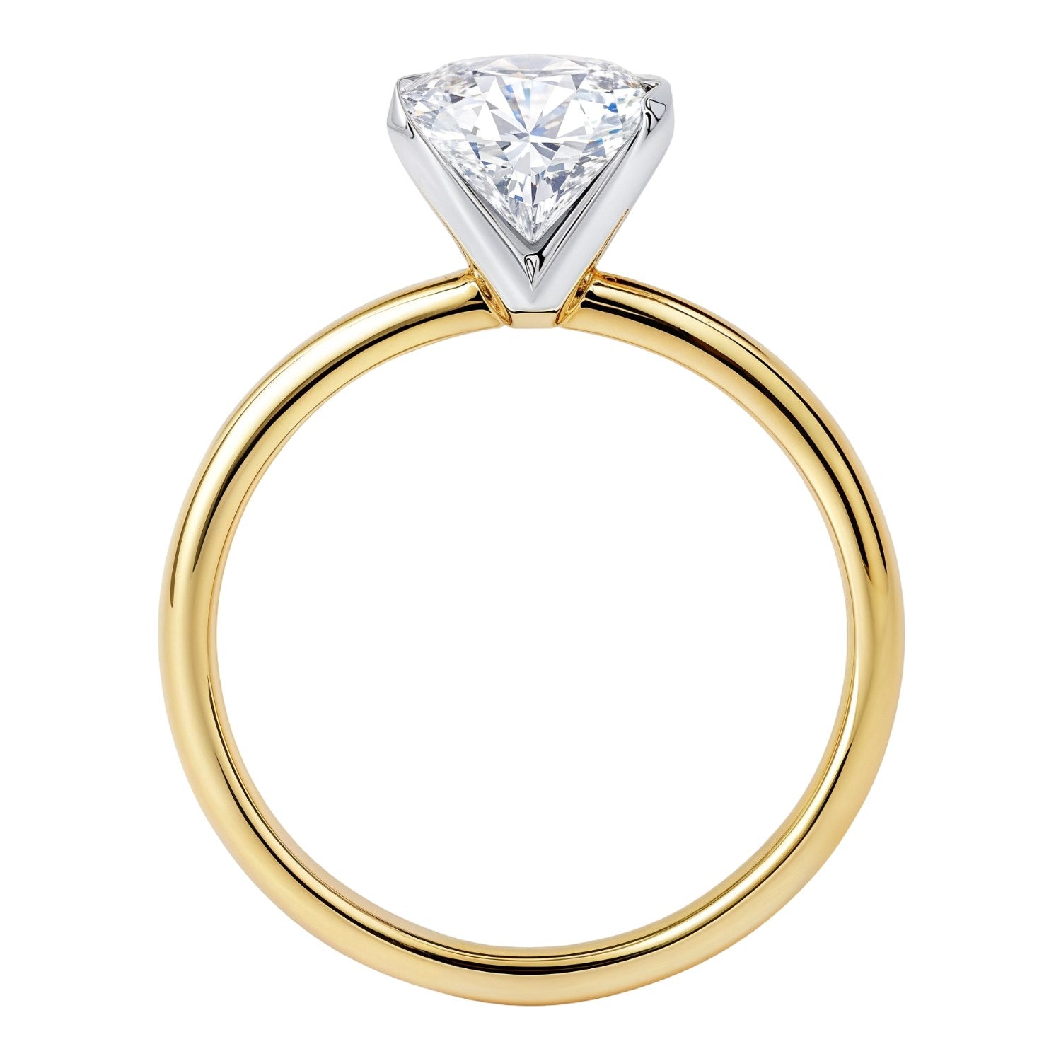 1 1/2 carat oval lab-grown diamond solitaire ring with a yellow gold band.