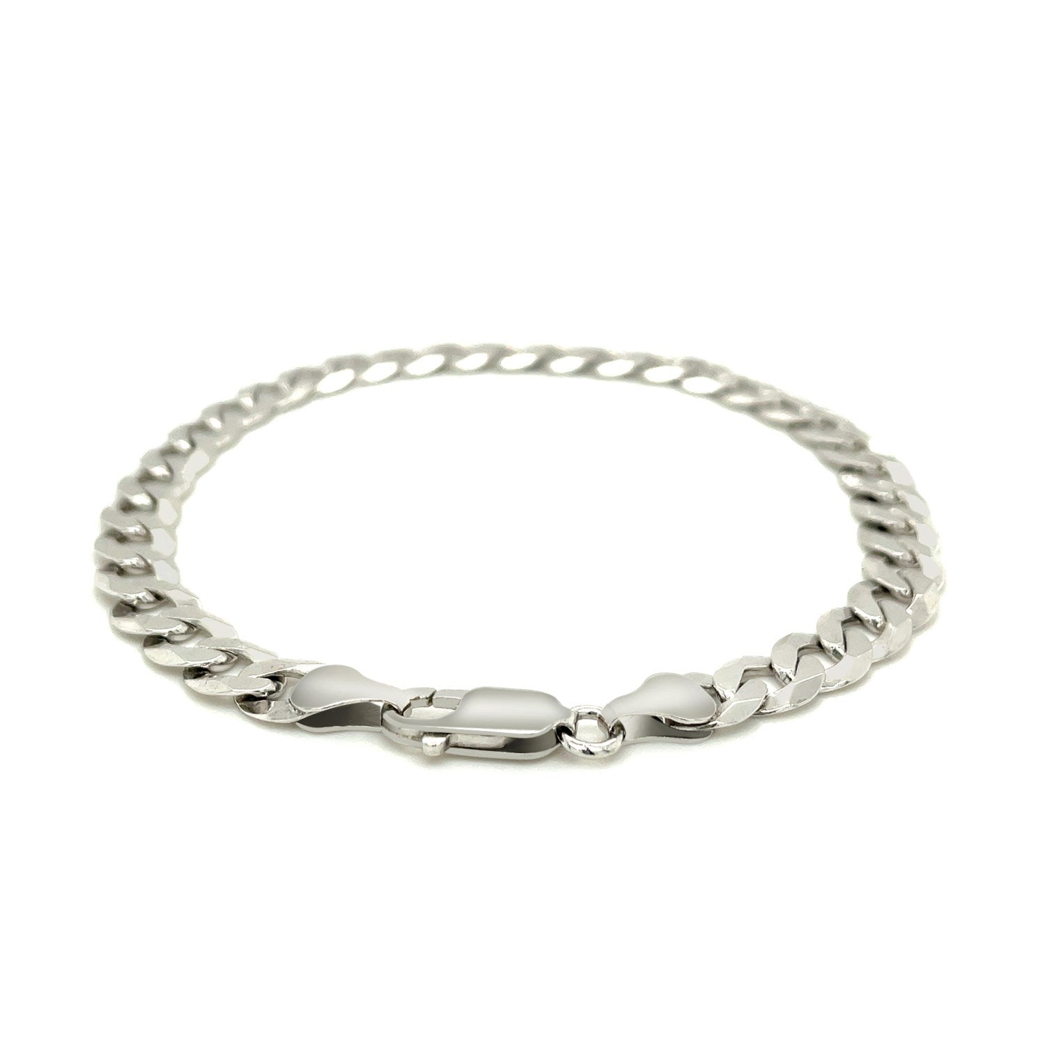 Rhodium-plated sterling silver curb bracelet with a lobster clasp.