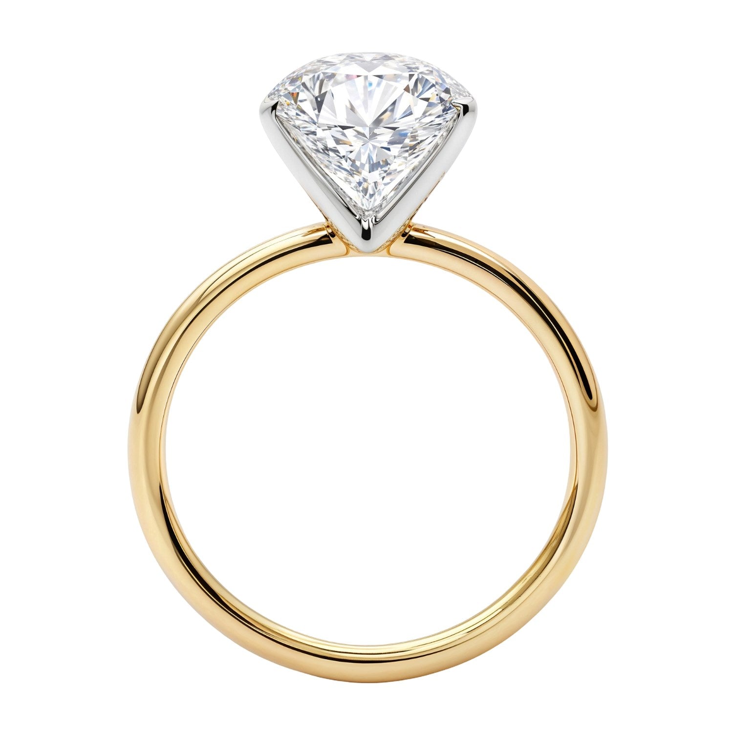 A 3 carat oval lab-grown diamond solitaire ring in 14K yellow gold.