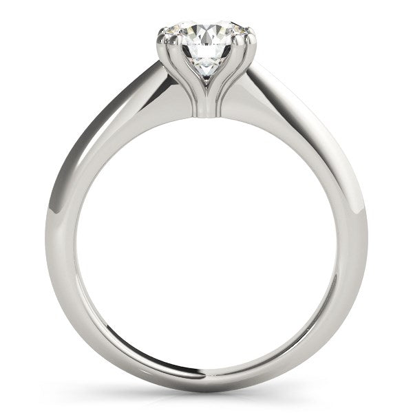 14k white gold solitaire diamond engagement ring with a double prong setting.