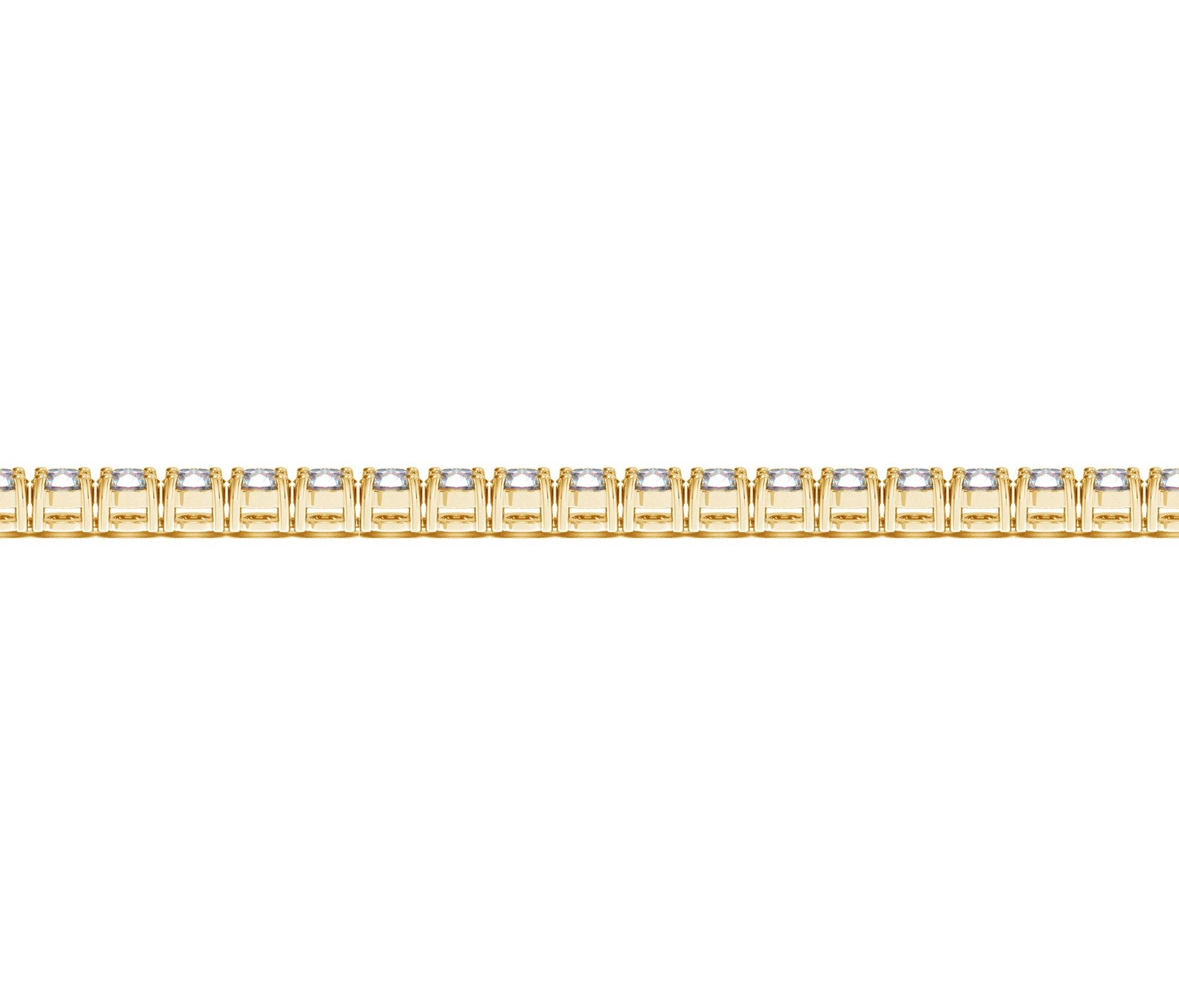 A yellow gold tennis bracelet with round, brilliant-cut diamonds.