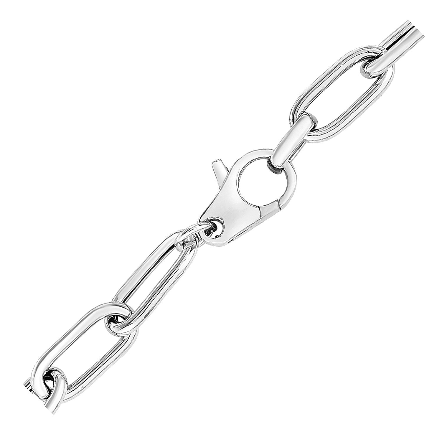 Sterling silver wide paperclip chain bracelet with a lobster clasp.