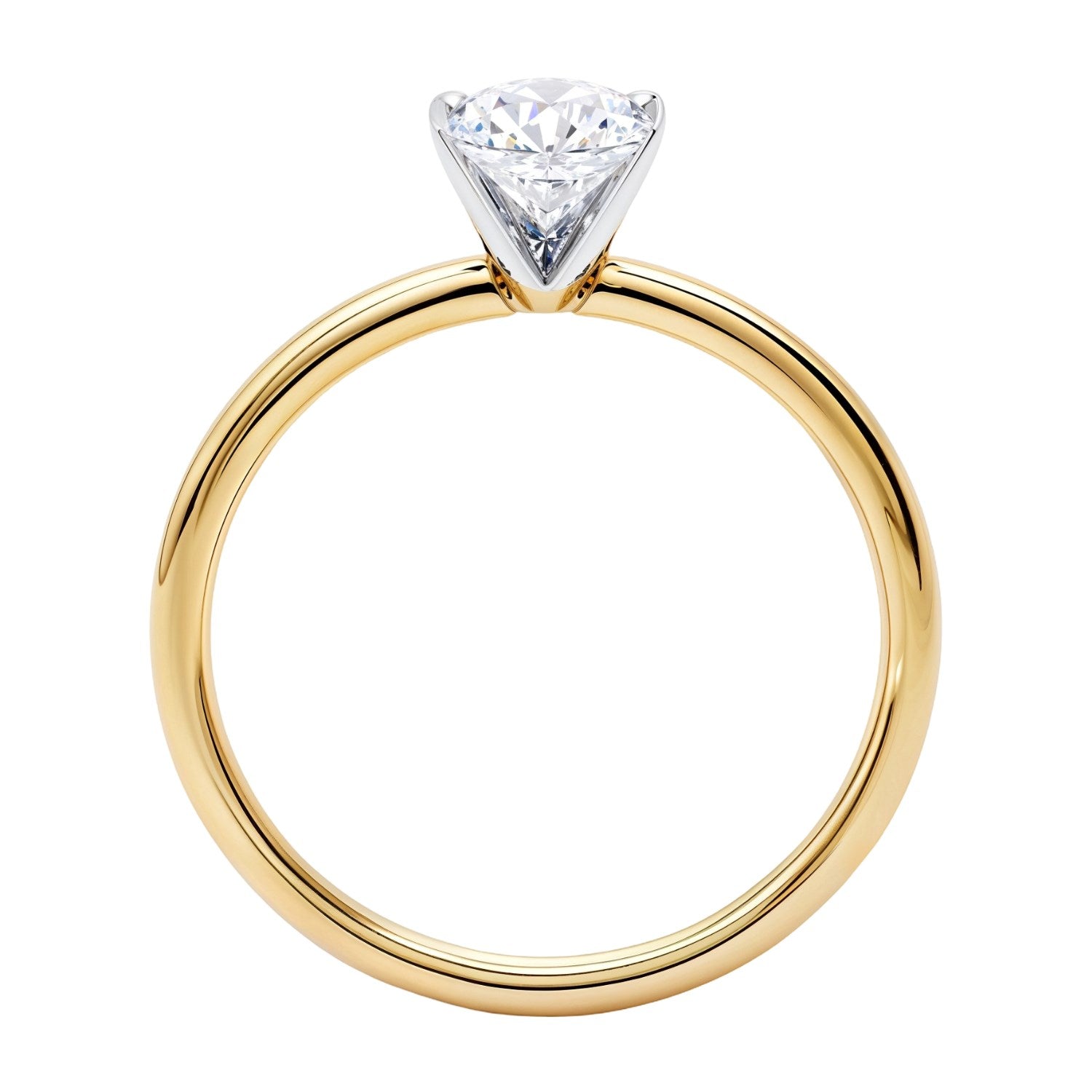 A 1 carat oval lab grown diamond solitaire ring in 10K yellow gold.