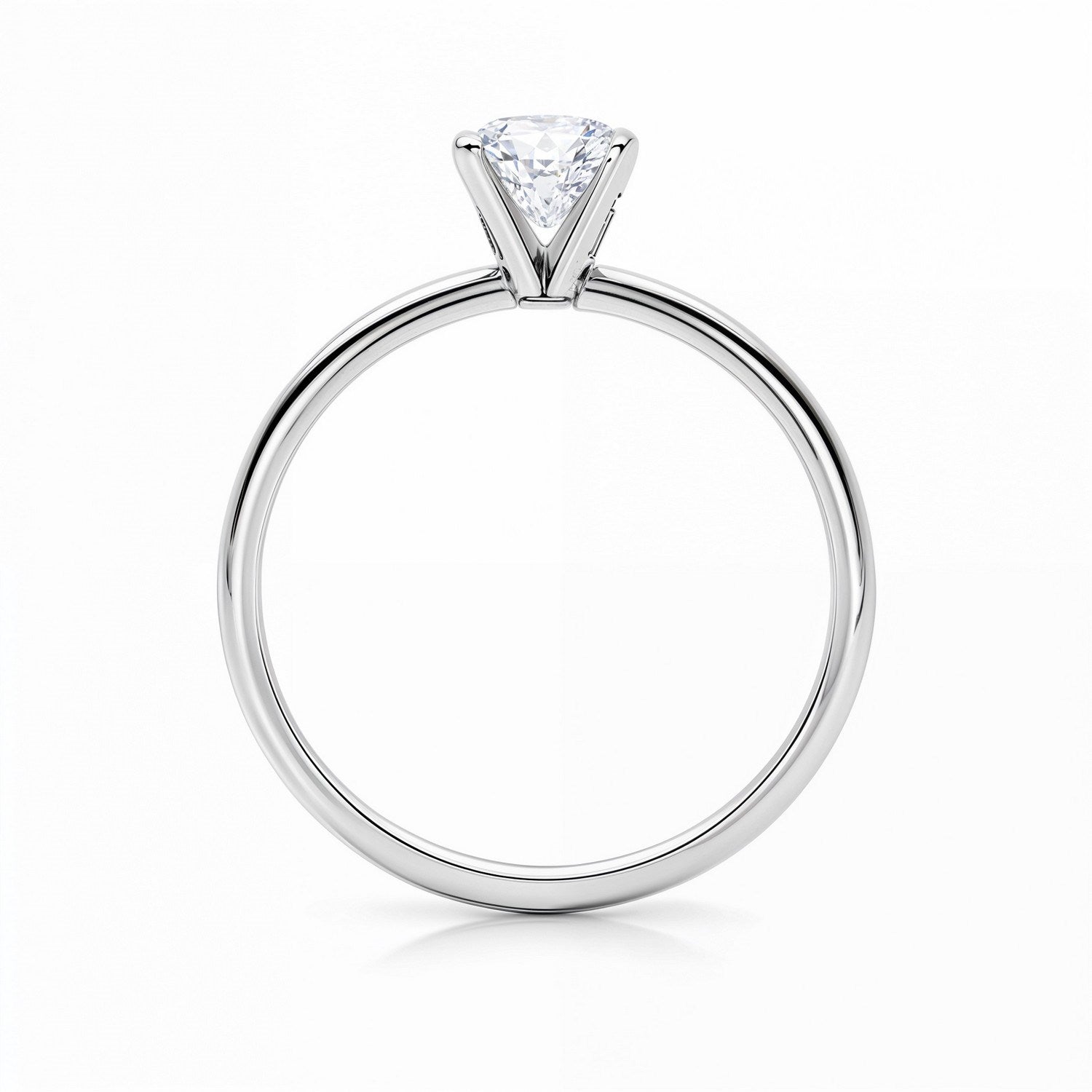 A 10K white gold solitaire ring with a radiant lab-grown diamond in a four-prong setting.
