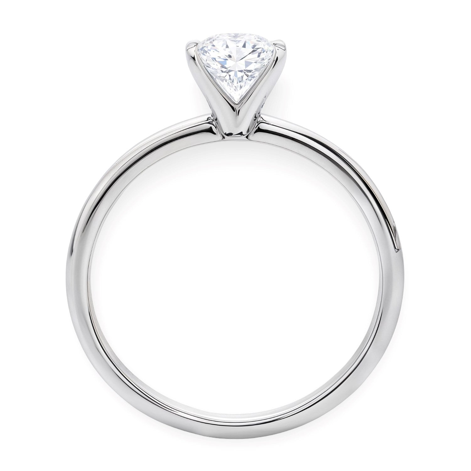 A white gold solitaire ring with a single oval lab-grown diamond.