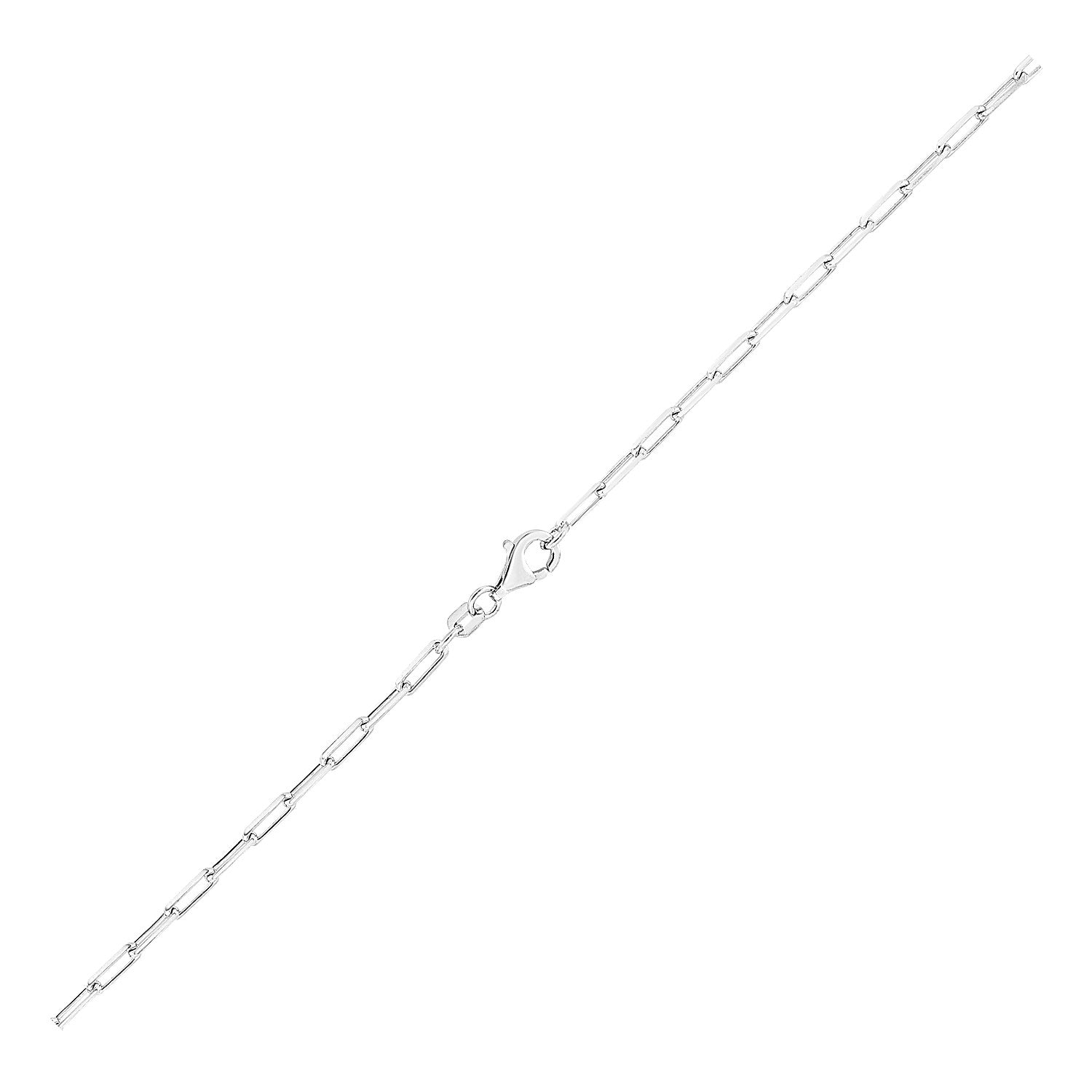 Sterling silver rhodium plated paperclip chain with a spring ring clasp.