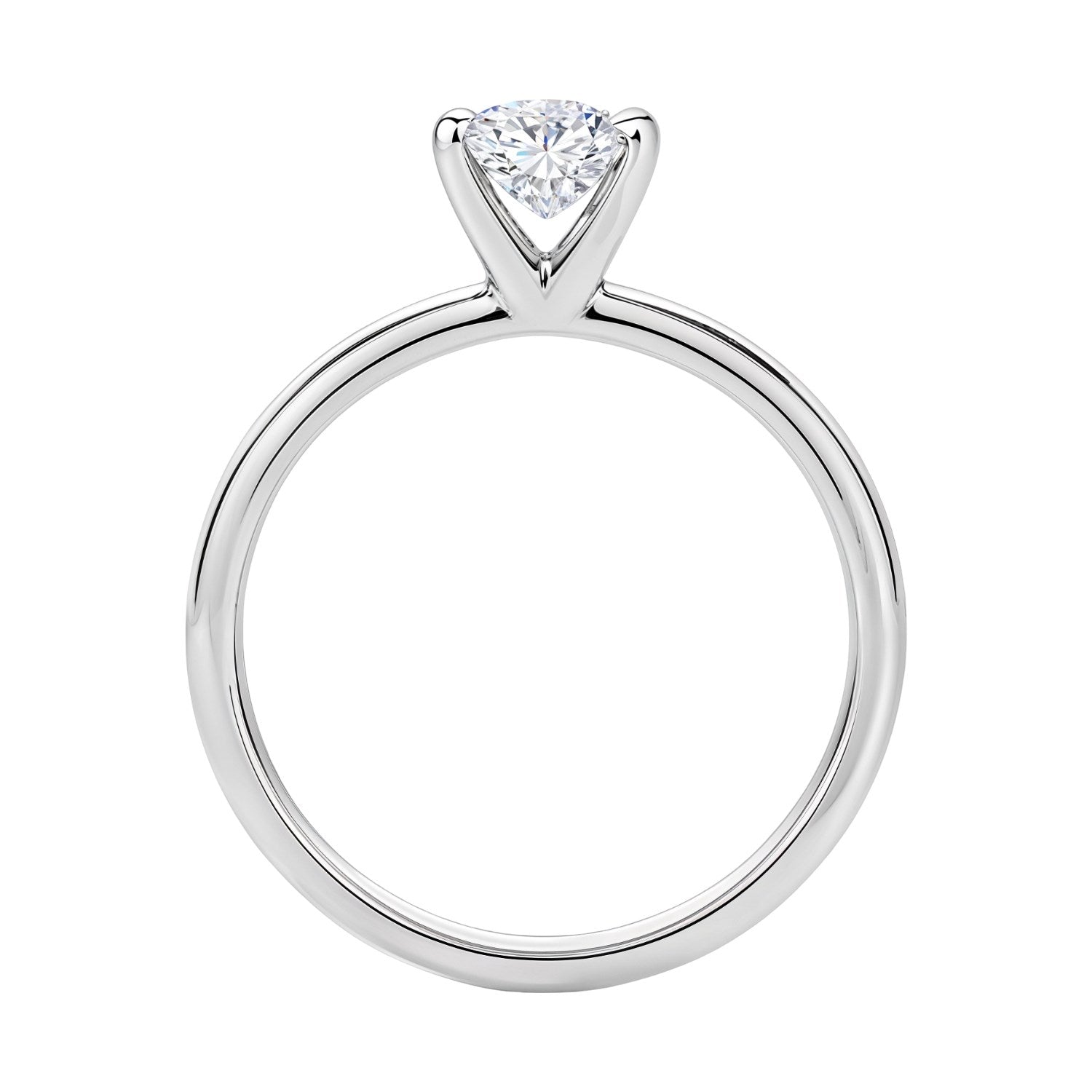 A 10K white gold solitaire ring with a single princess-cut diamond.